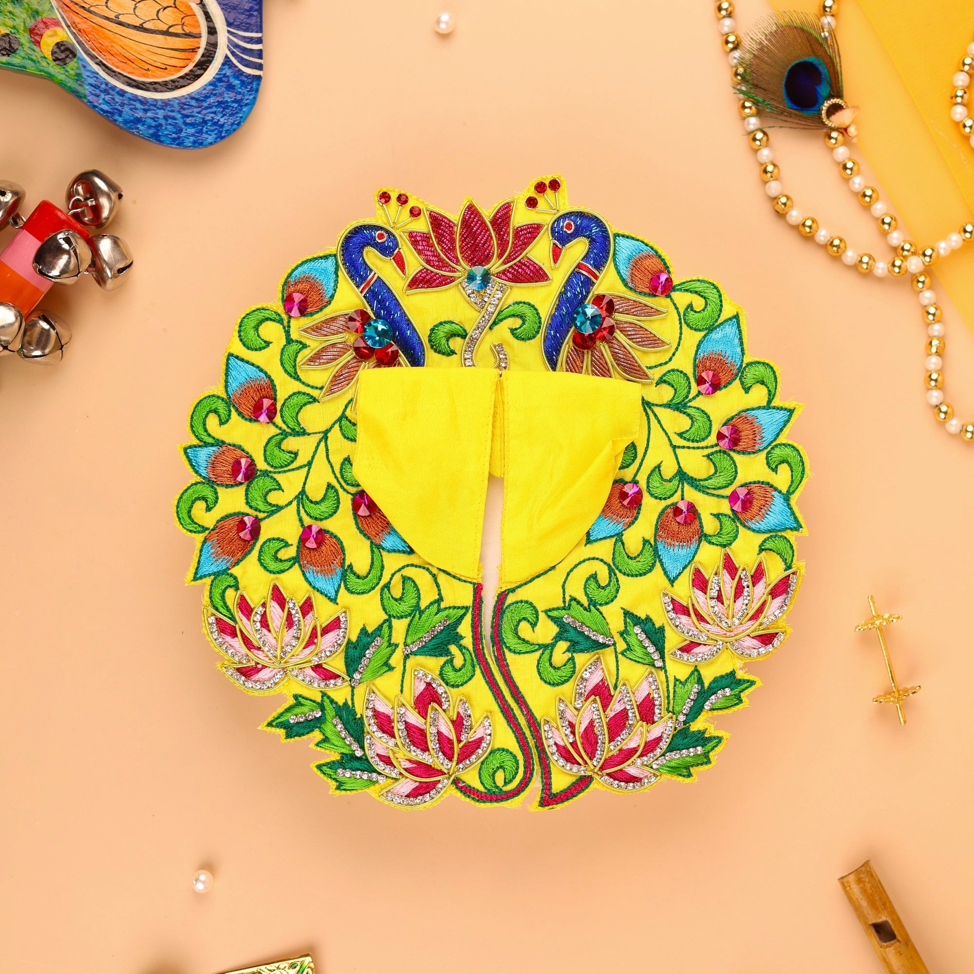 Handmade Mayur Pushp Yellow Laddu Gopal Dress | Designer Kanha Ji Poshak for Janmashtami | Fancy Bal Gopal & Krishna Ji Dress