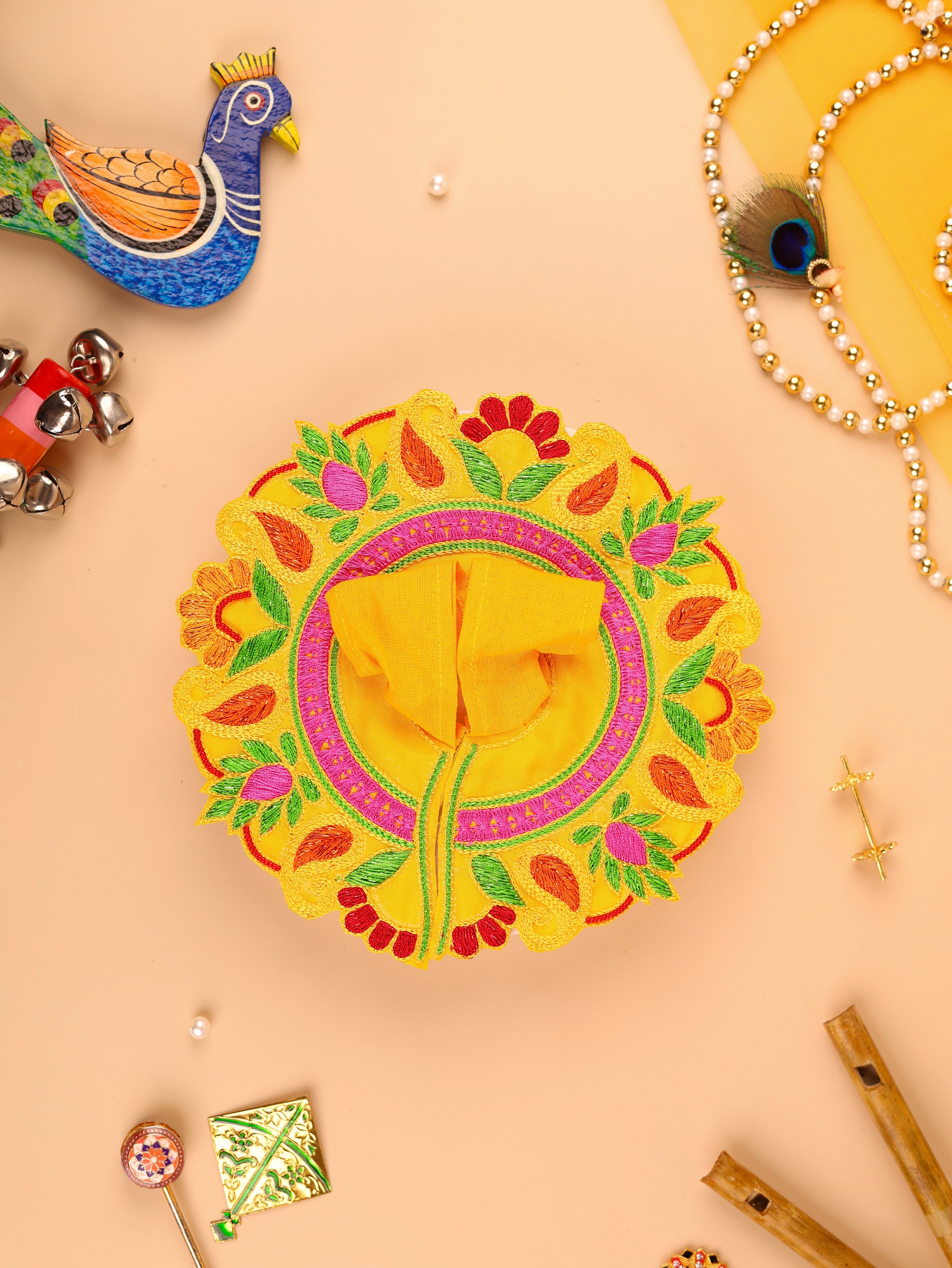 Handmade Yellow Mulmul Cotton Laddu Gopal Dress | Designer Kanha Ji Poshak for Janmashtami | Fancy Bal Gopal Dress & Krishna Ji Outfit