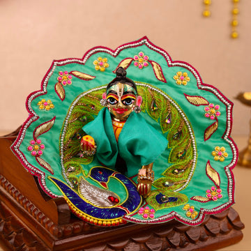 Handmade Mor Mukut Green Laddu Gopal Dress - Designer Kanha Ji Poshak for Janmashtami, Fancy Bal Gopal & Krishna Ji Dress