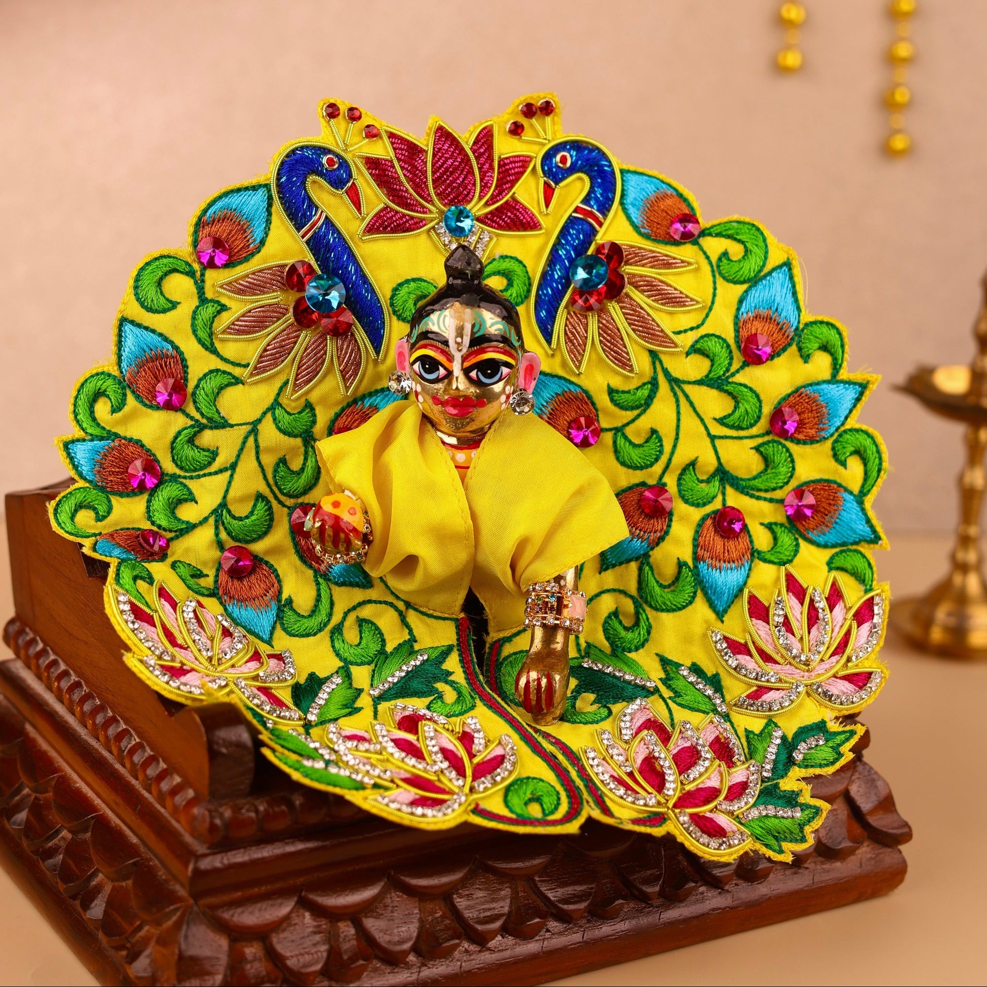 Handmade Mayur Pushp Yellow Laddu Gopal Dress | Designer Kanha Ji Poshak for Janmashtami | Fancy Bal Gopal & Krishna Ji Dress