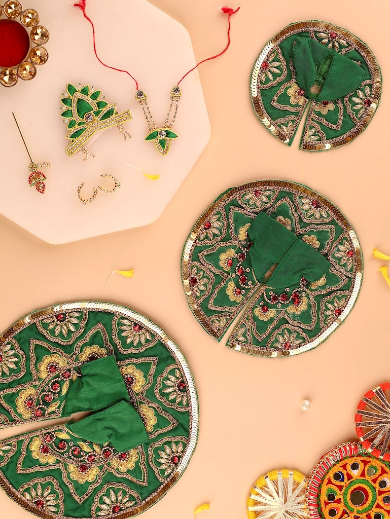 Handmade Divya Raas Green Laddu Gopal Dress - Designer Kanha Ji Poshak for Janmashtami, Fancy Bal Gopal Dress, Krishna Ji Outfit