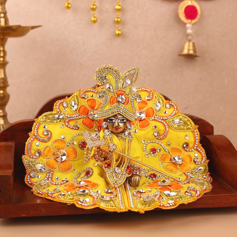 Handmade Yellow Pushp Mala Laddu Gopal Dress | Designer Kanha Ji Poshak for Janmashtami | Fancy Bal Gopal & Krishna Ji Dress