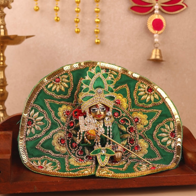 Handmade Divya Raas Green Laddu Gopal Dress - Designer Kanha Ji Poshak for Janmashtami, Fancy Bal Gopal Dress, Krishna Ji Outfit