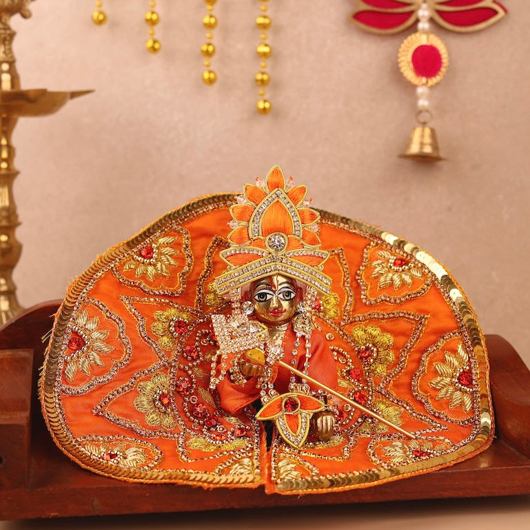 Divya Raas Handmade Orange Laddu Gopal Dress - Designer Poshak for Kanha Ji, Bal Gopal & Krishna Ji | Fancy Janmashtami Outfit