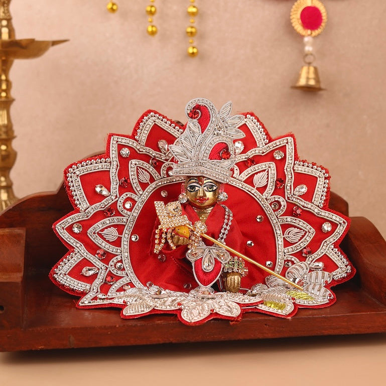 Handmade Saawan Sugandh Red Laddu Gopal Dress - Designer Kanha Ji Poshak for Janmashtami, Fancy Bal Gopal Outfit, Krishna Ji Dress