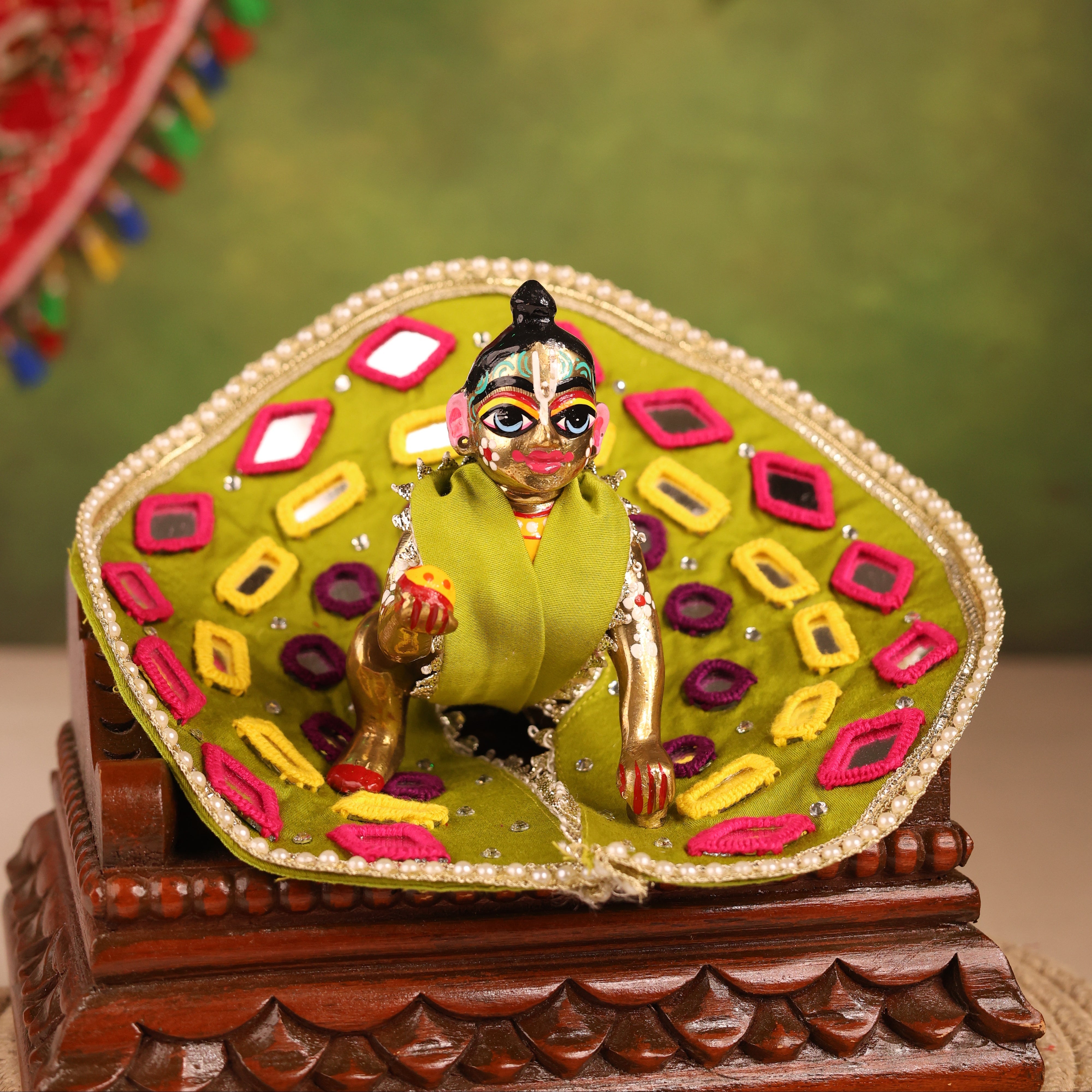 Handmade Garbo Green Laddu Gopal Dress - Designer Poshak for Kanha Ji, Bal Gopal & Krishna Ji | Fancy Janmashtami Outfit