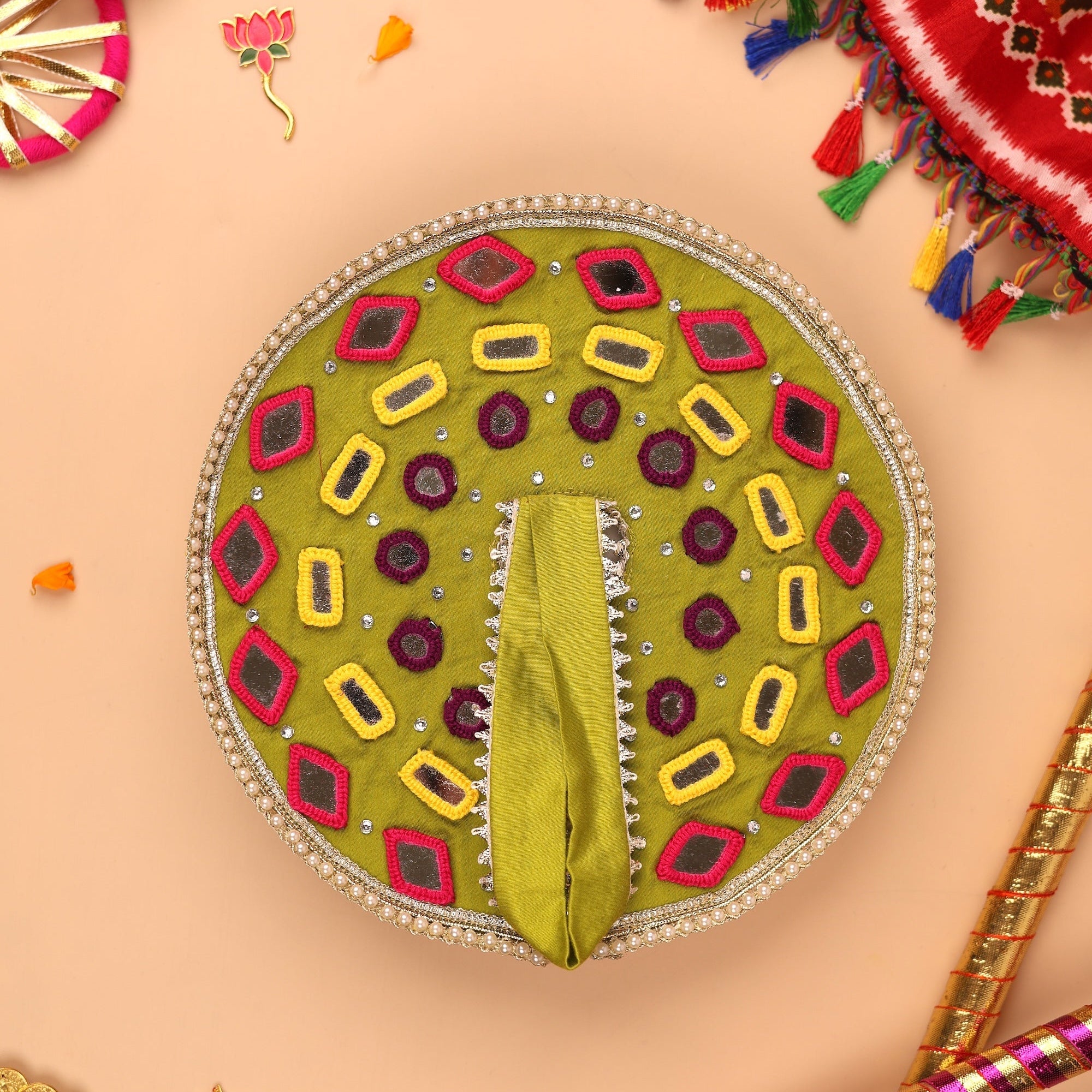 Handmade Garbo Green Laddu Gopal Dress - Designer Poshak for Kanha Ji, Bal Gopal & Krishna Ji | Fancy Janmashtami Outfit