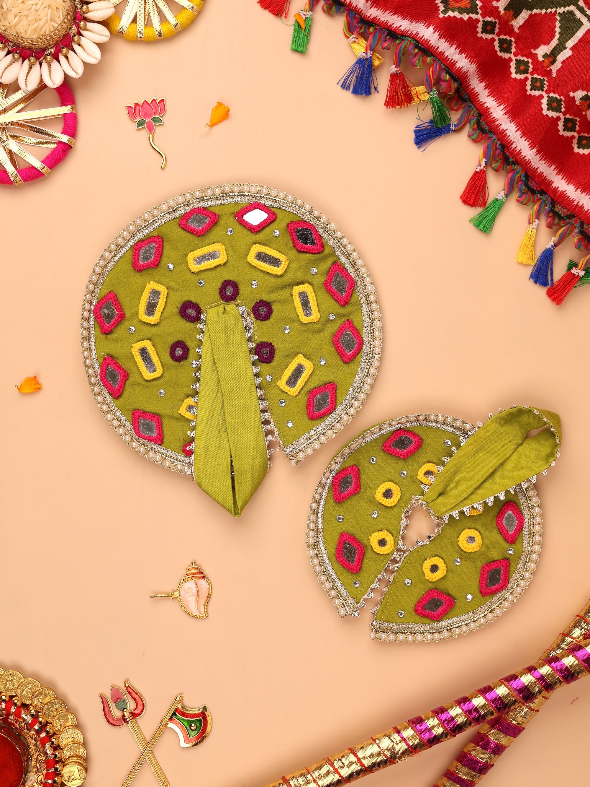 Handmade Garbo Green Laddu Gopal Dress - Designer Poshak for Kanha Ji, Bal Gopal & Krishna Ji | Fancy Janmashtami Outfit