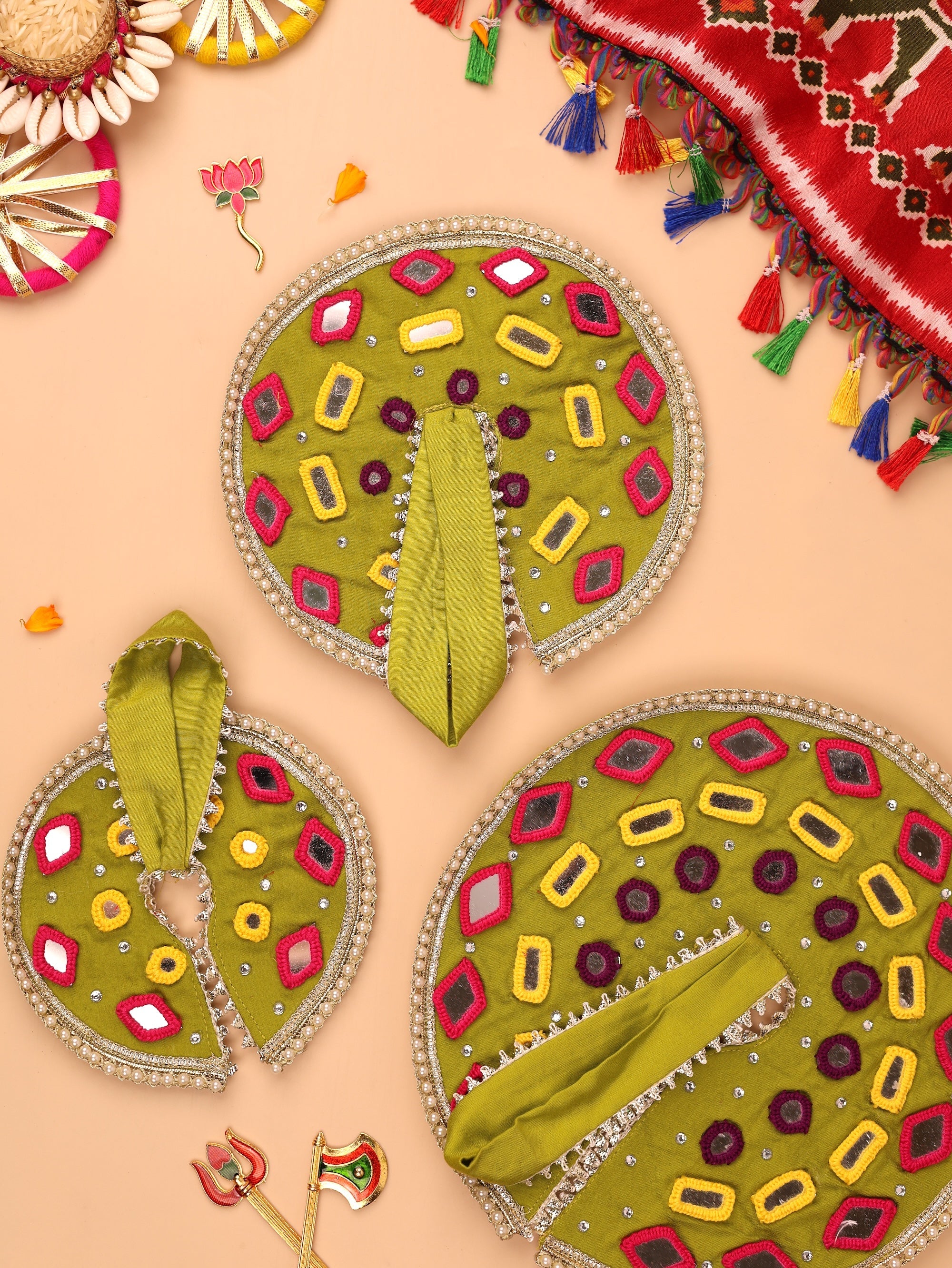 Handmade Garbo Green Laddu Gopal Dress - Designer Poshak for Kanha Ji, Bal Gopal & Krishna Ji | Fancy Janmashtami Outfit