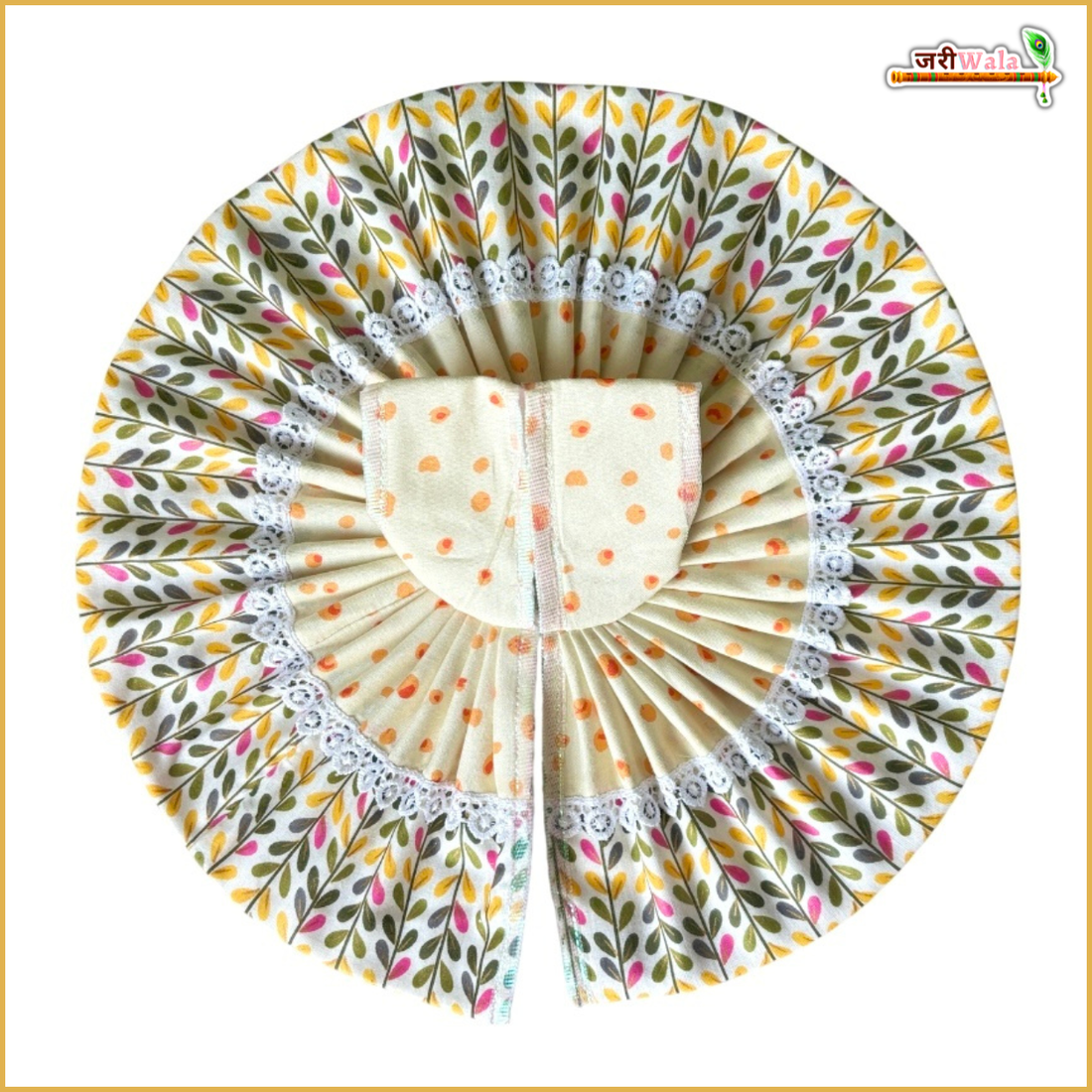Handmade Designer Cotton Leaf Print Yellow Laddu Gopal Poshak | Fancy Bal Gopal Dress for Janmashtami & Festivals | Kanha Ji Dress
