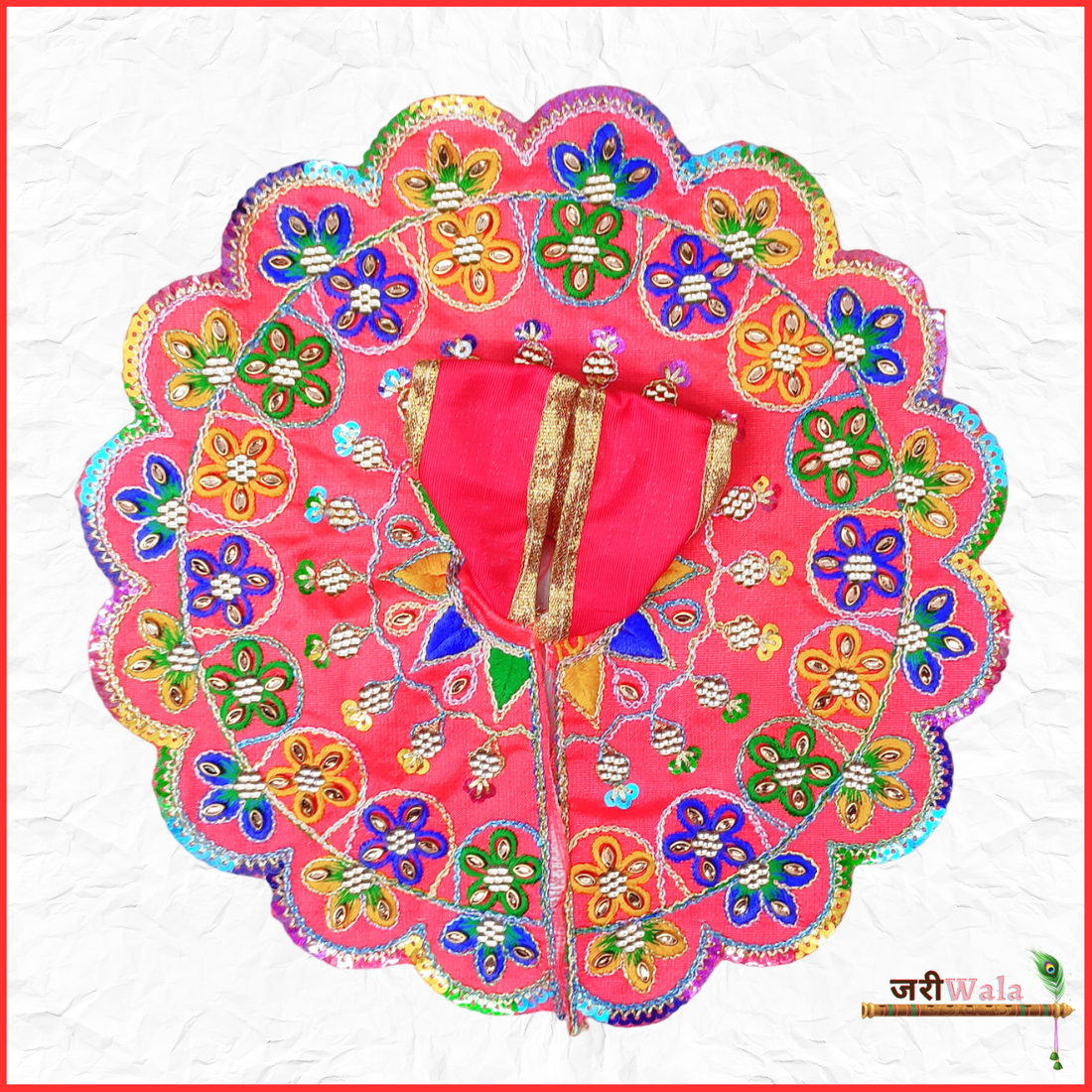 Handmade Designer Blended Thread Kundan Work Red Laddu Gopal Dress | Fancy Kanha Ji Poshak for Janmashtami & Festivals | Bal Gopal & Krishna Ji Dress