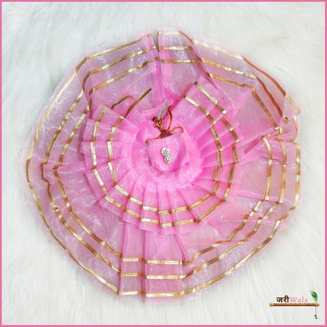 Handmade Baby Pink Net Lace Work Laddu Gopal Dress with Cap - Designer Kanha Ji Poshak for Janmashtami & Festivals | Fancy Bal Gopal Dress