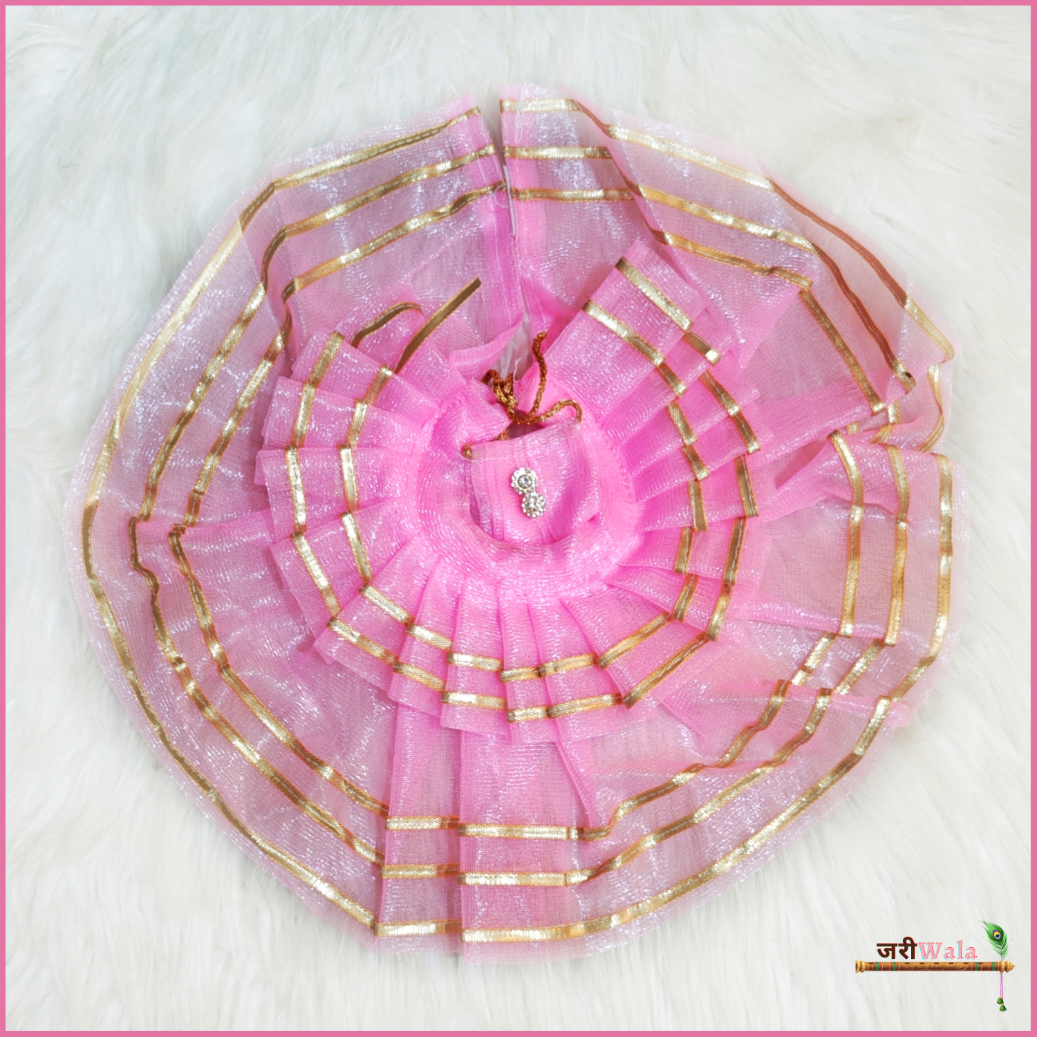 Handmade Baby Pink Net Lace Work Laddu Gopal Dress with Cap - Designer Kanha Ji Poshak for Janmashtami & Festivals | Fancy Bal Gopal Dress