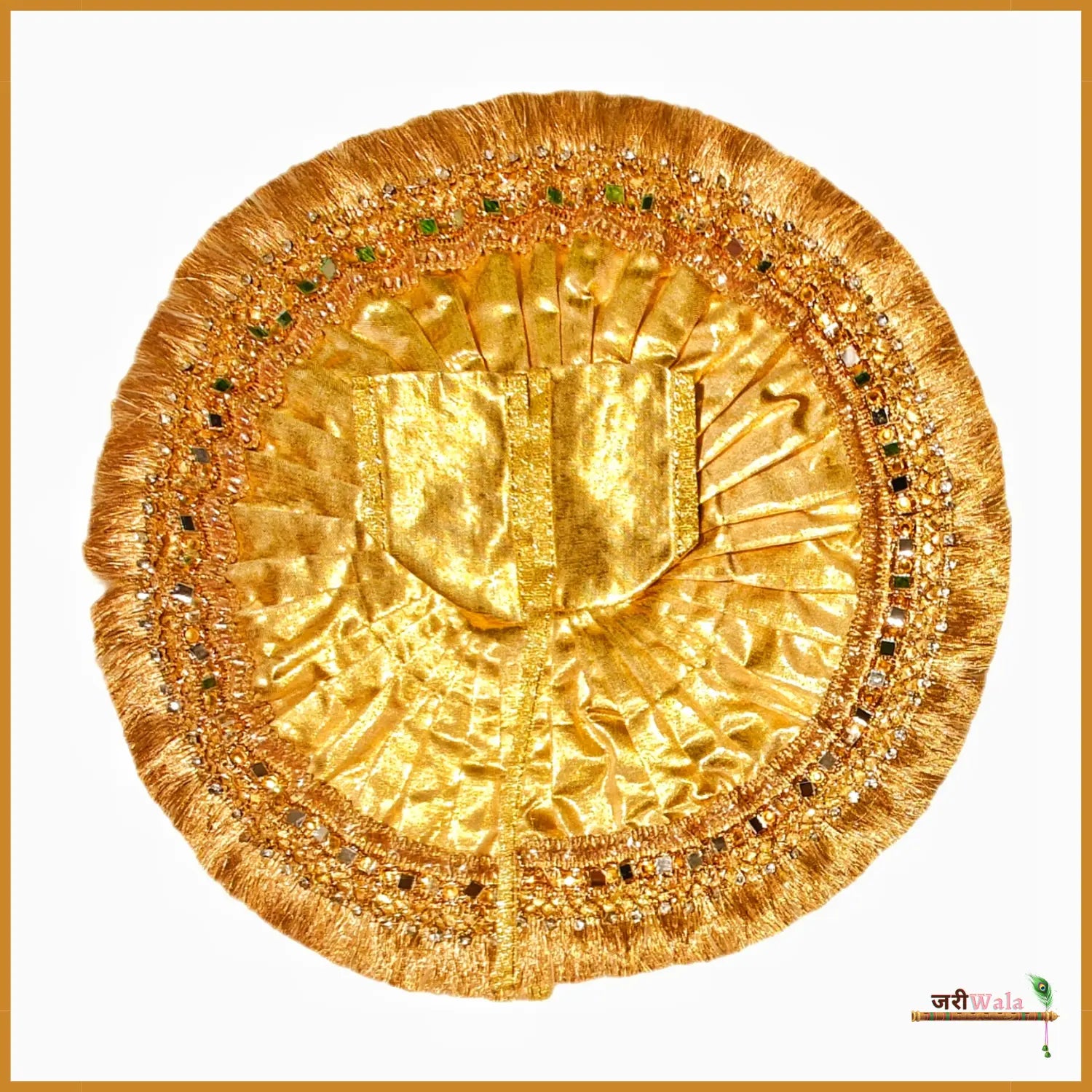 Handmade Designer Blended Thread Lace Work Golden Poshak - Elegant Laddu Gopal Dress for Janmashtami, Kanha Ji Poshak, Bal Gopal & Krishna Ji Dress
