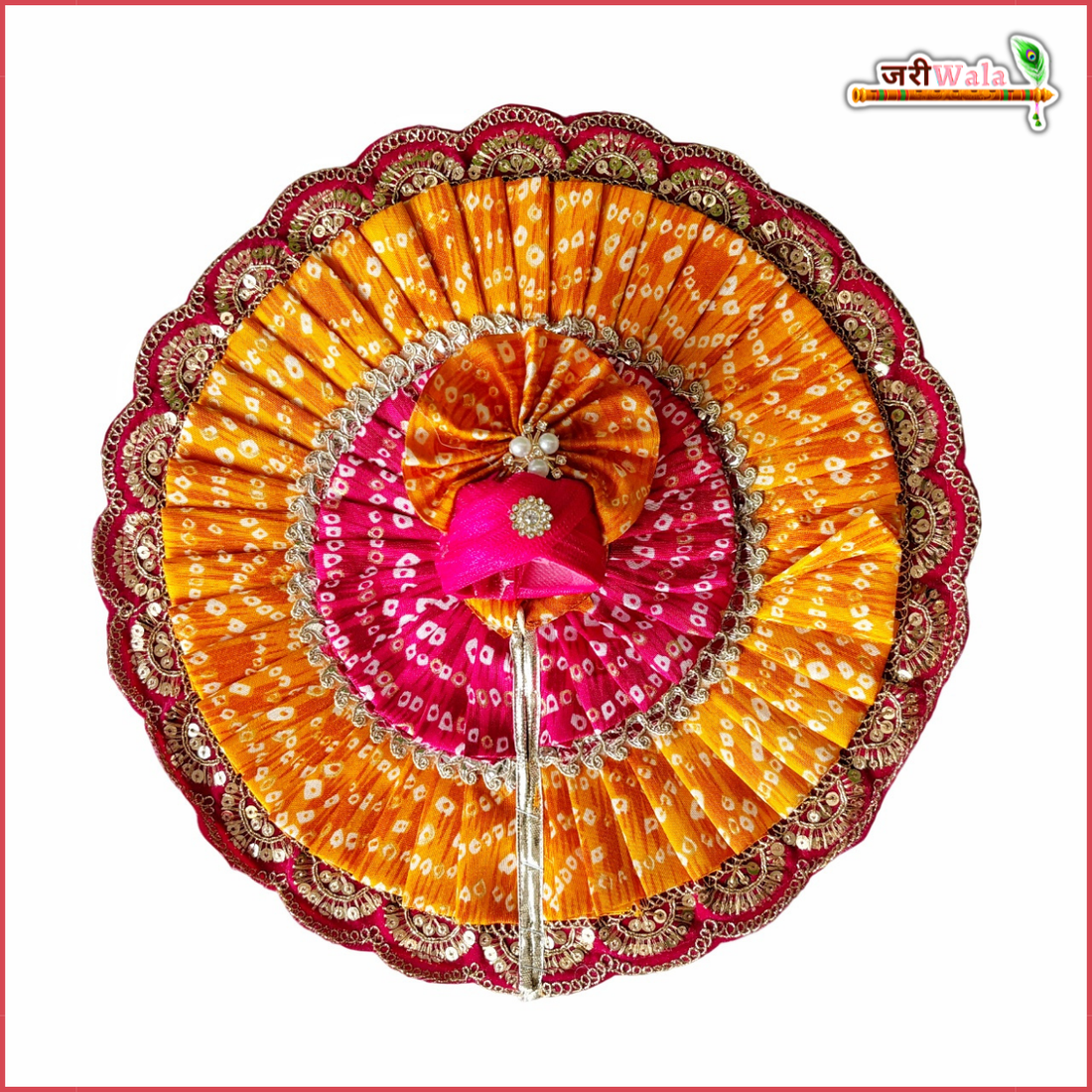 Handmade Designer Cotton Frill Laddu Gopal Dress with Sitara Work - Yellow & Magenta Kanha Ji Poshak for Janmashtami Celebrations