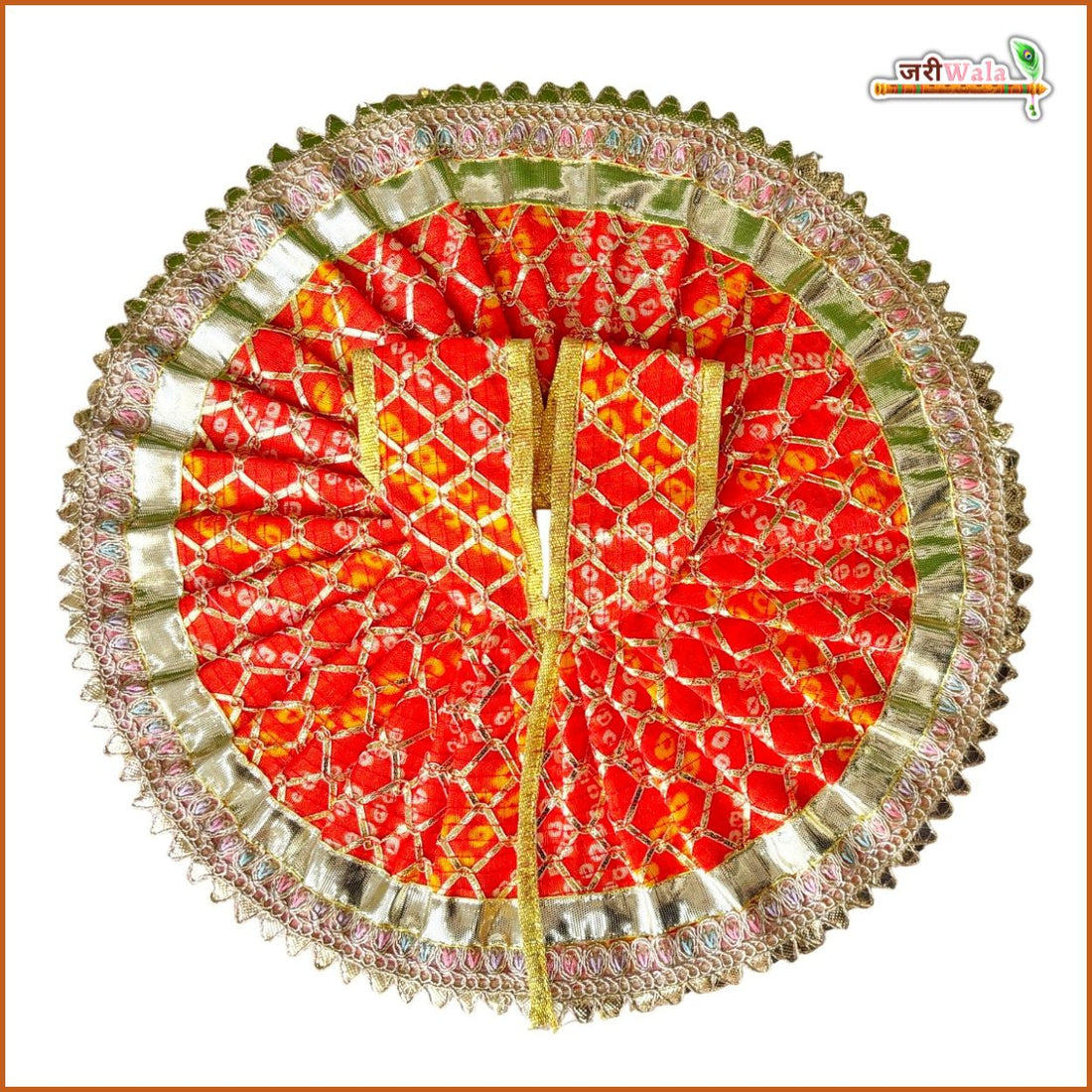 Handmade Bandhej Lace Work Orange Laddu Gopal Dress | Designer Kanha Ji Poshak for Janmashtami | Fancy Bal Gopal Dress & Krishna Ji Outfit