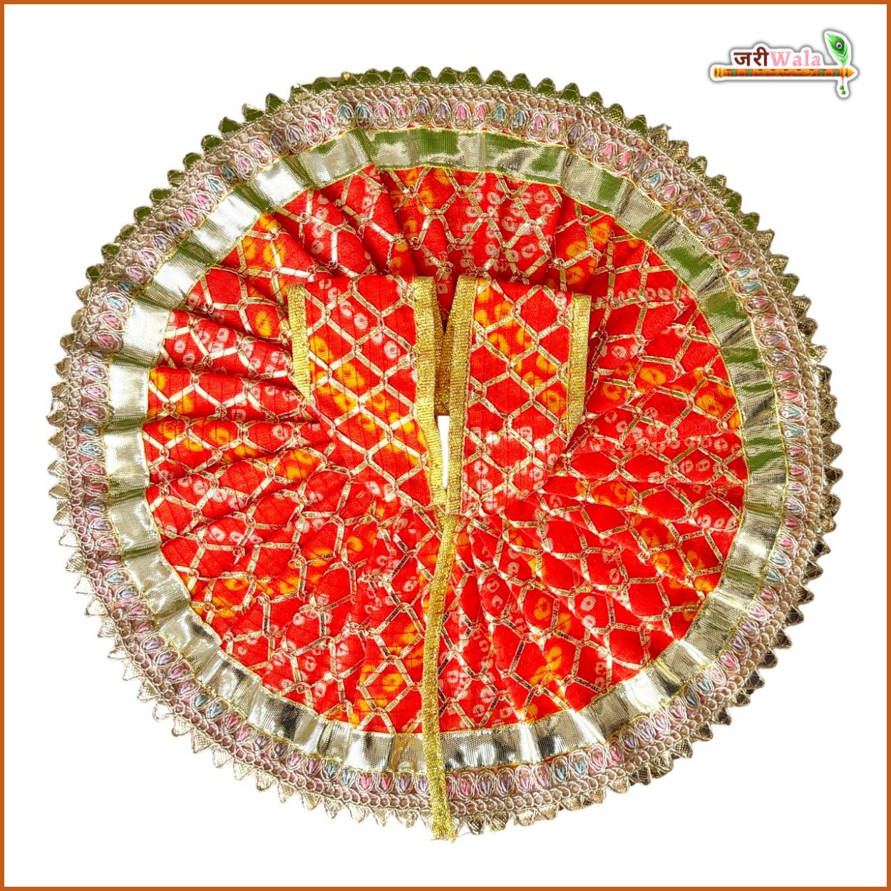 Handmade Bandhej Lace Work Orange Laddu Gopal Dress | Designer Kanha Ji Poshak for Janmashtami | Fancy Bal Gopal Dress & Krishna Ji Outfit