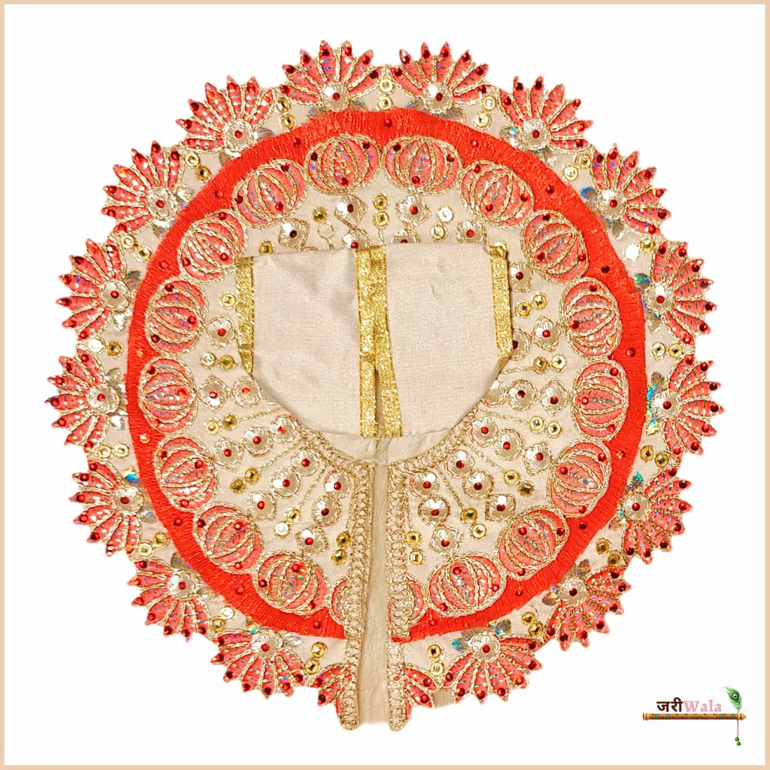 Handmade Designer Blended Frill Thread Lace Work Cream & Orange Laddu Gopal Dress | Fancy Kanha Ji Poshak for Janmashtami & Festivals