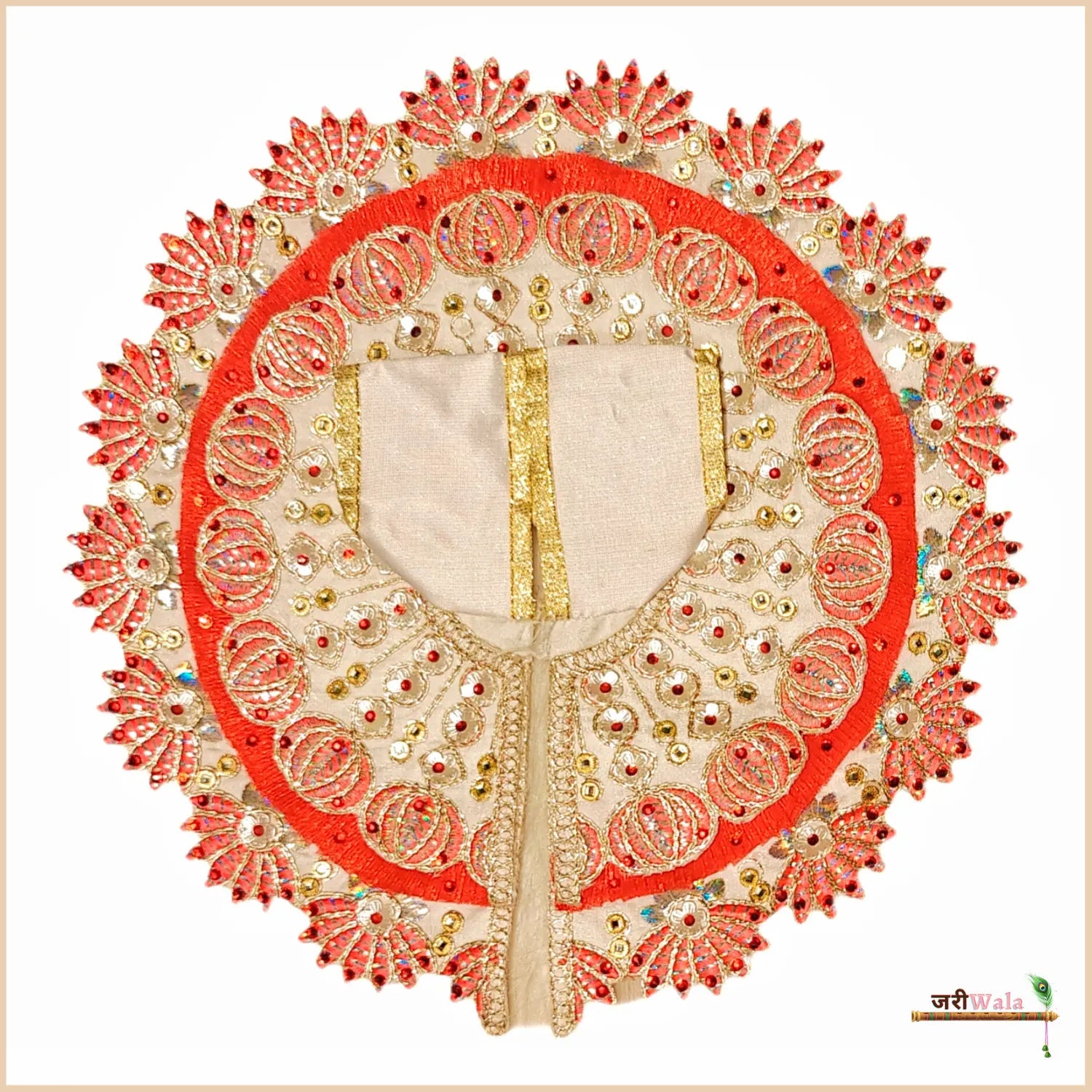 Handmade Designer Blended Frill Thread Lace Work Cream & Orange Laddu Gopal Dress | Fancy Kanha Ji Poshak for Janmashtami & Festivals