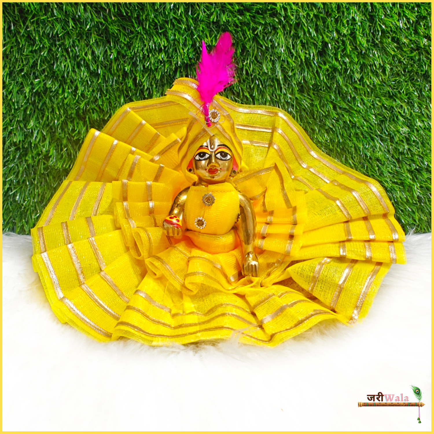 Handmade Net Lace Work Yellow Laddu Gopal Dress | Designer Kanha Ji Poshak for Janmashtami | Fancy Bal Gopal Dress & Krishna Ji Outfit