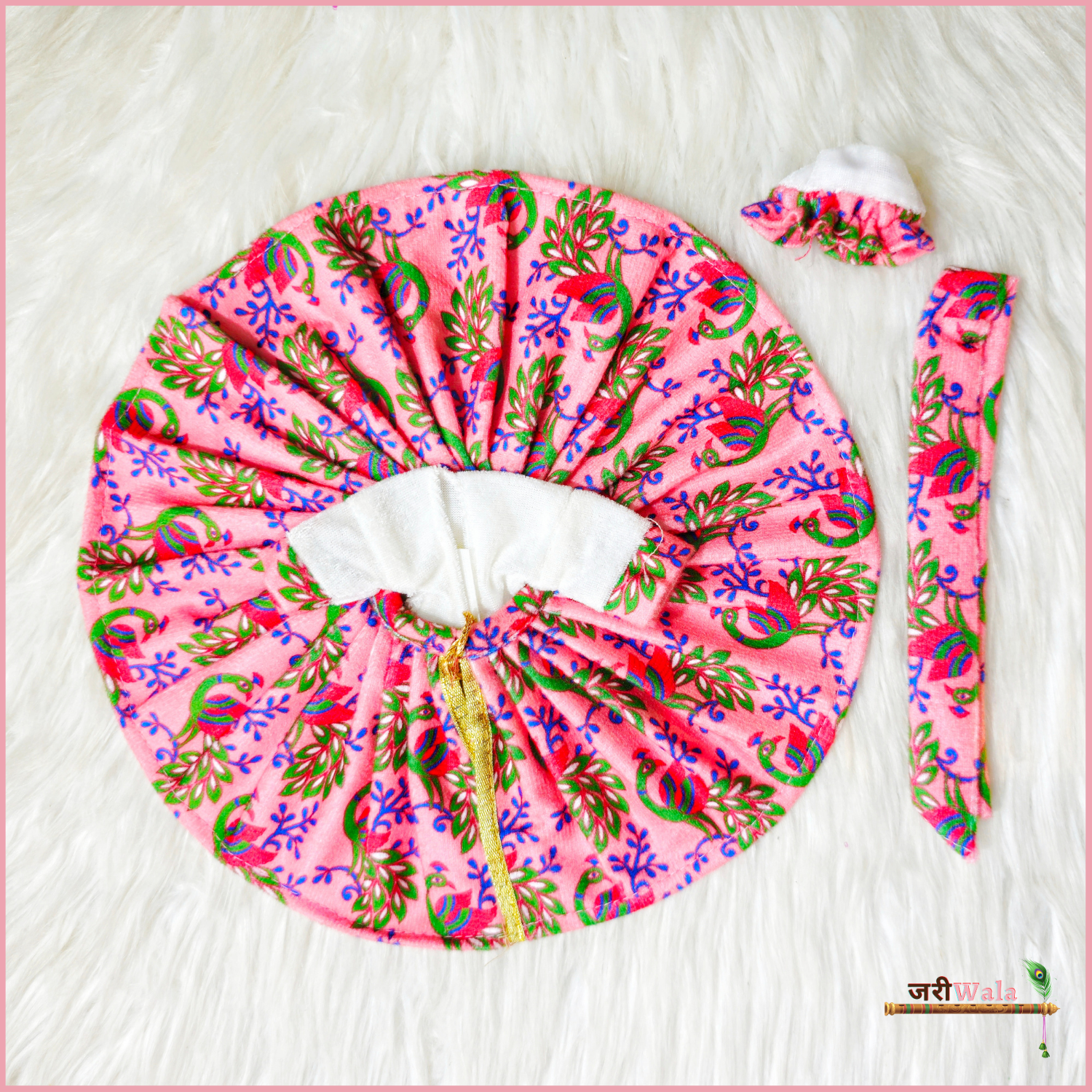 Handmade Designer Baby Pink Floral Laddu Gopal Dress with Patka & Cap - Perfect for Janmashtami, Bal Gopal Poshak, and Krishna Ji Celebrations