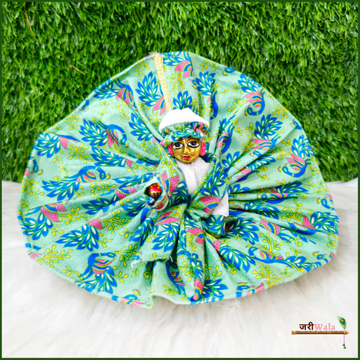 Shaneel Handmade Digital Print Floral Sea Green Laddu Gopal Dress with Patka & Cap - Designer Kanha Ji Poshak for Janmashtami & Festivals