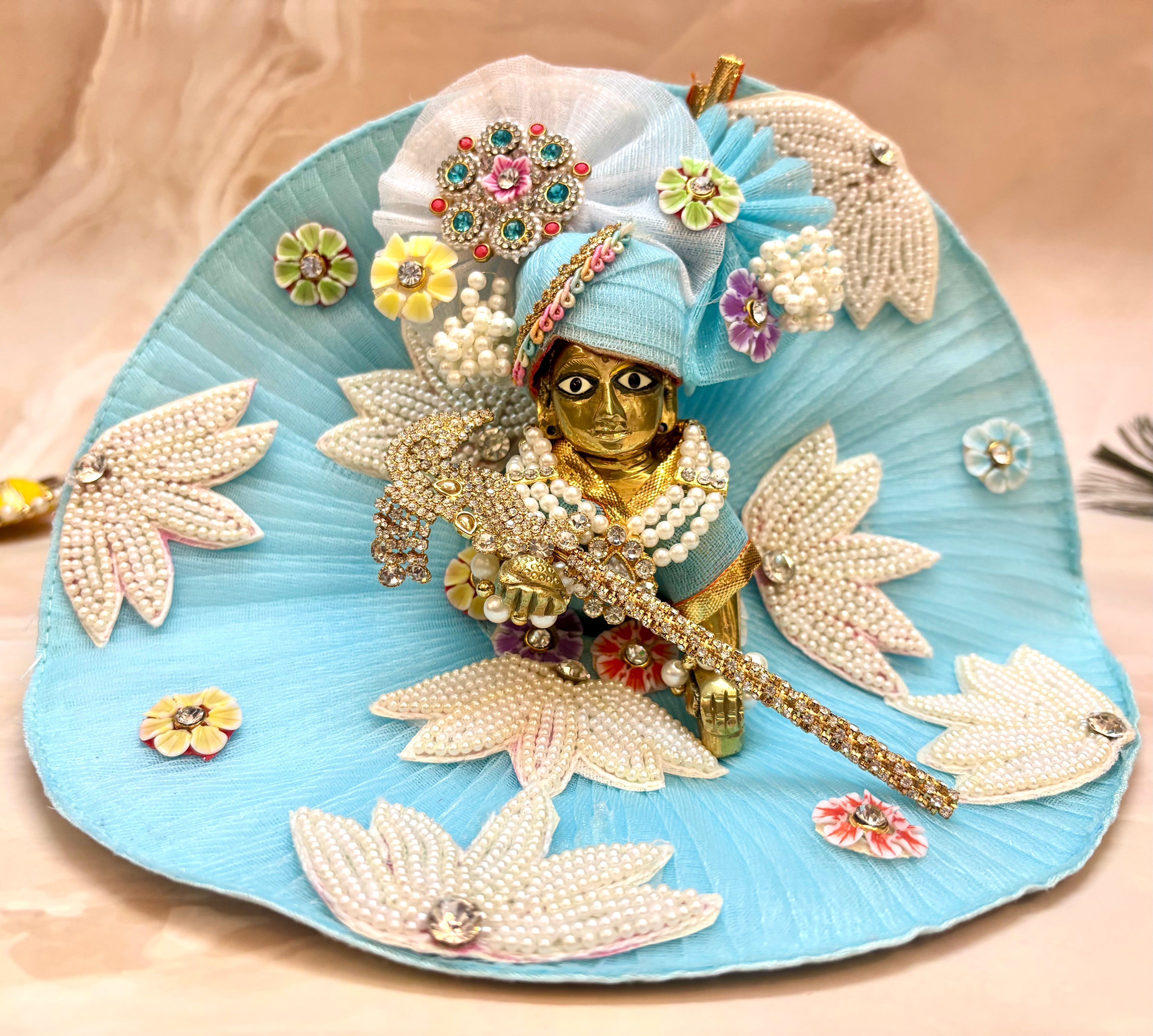 Handmade Pastel Blue Laddu Gopal Dress - Designer Kanha Ji Poshak for Janmashtami, Fancy Bal Gopal Dress, Krishna Ji Dress