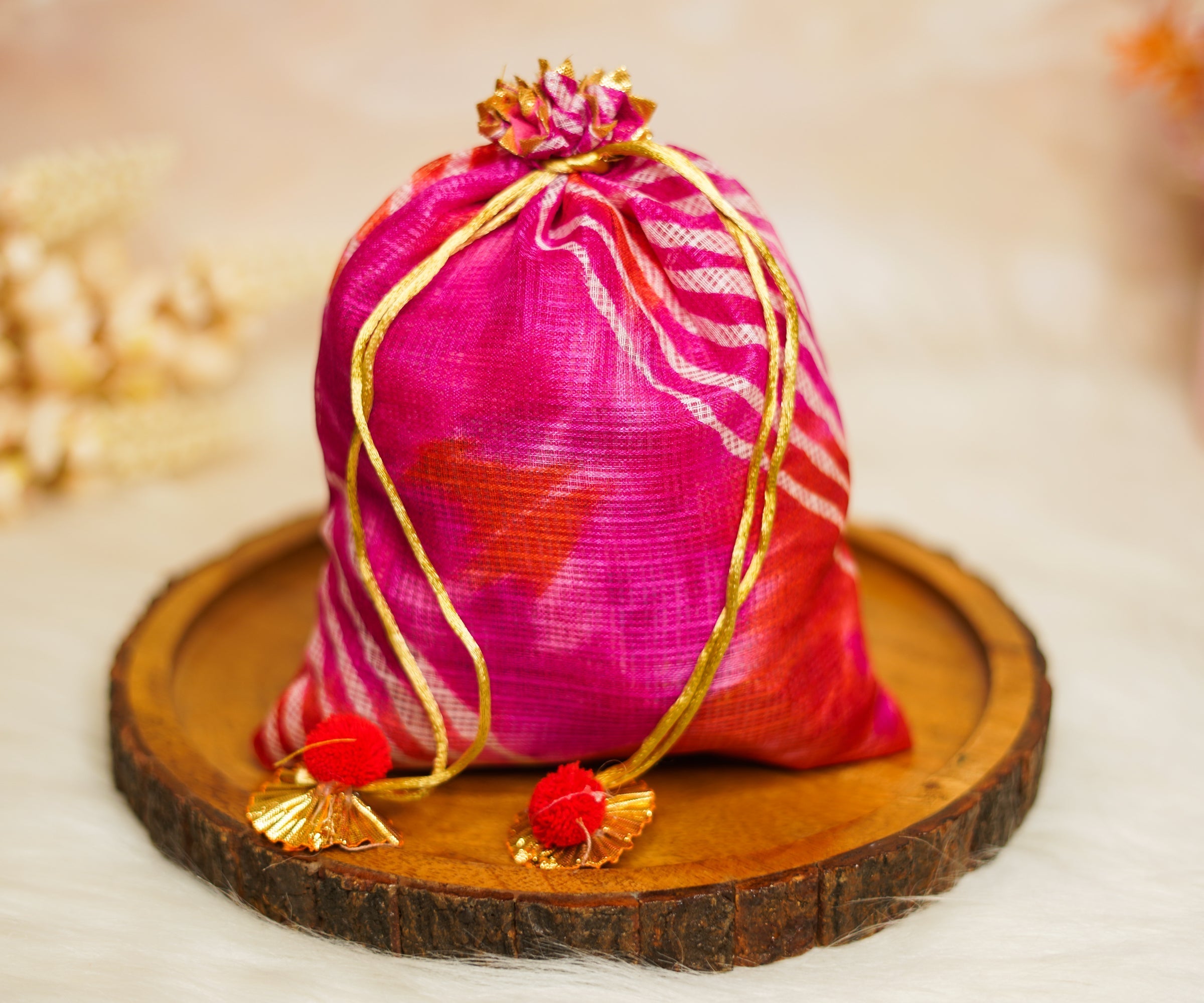 Handmade Leheriya Potli Bags (Pack of 10) - Multi-Color Designer Laddu Gopal Dress, Kanha Ji Poshak, Bal Gopal Dress for Janmashtami Festival