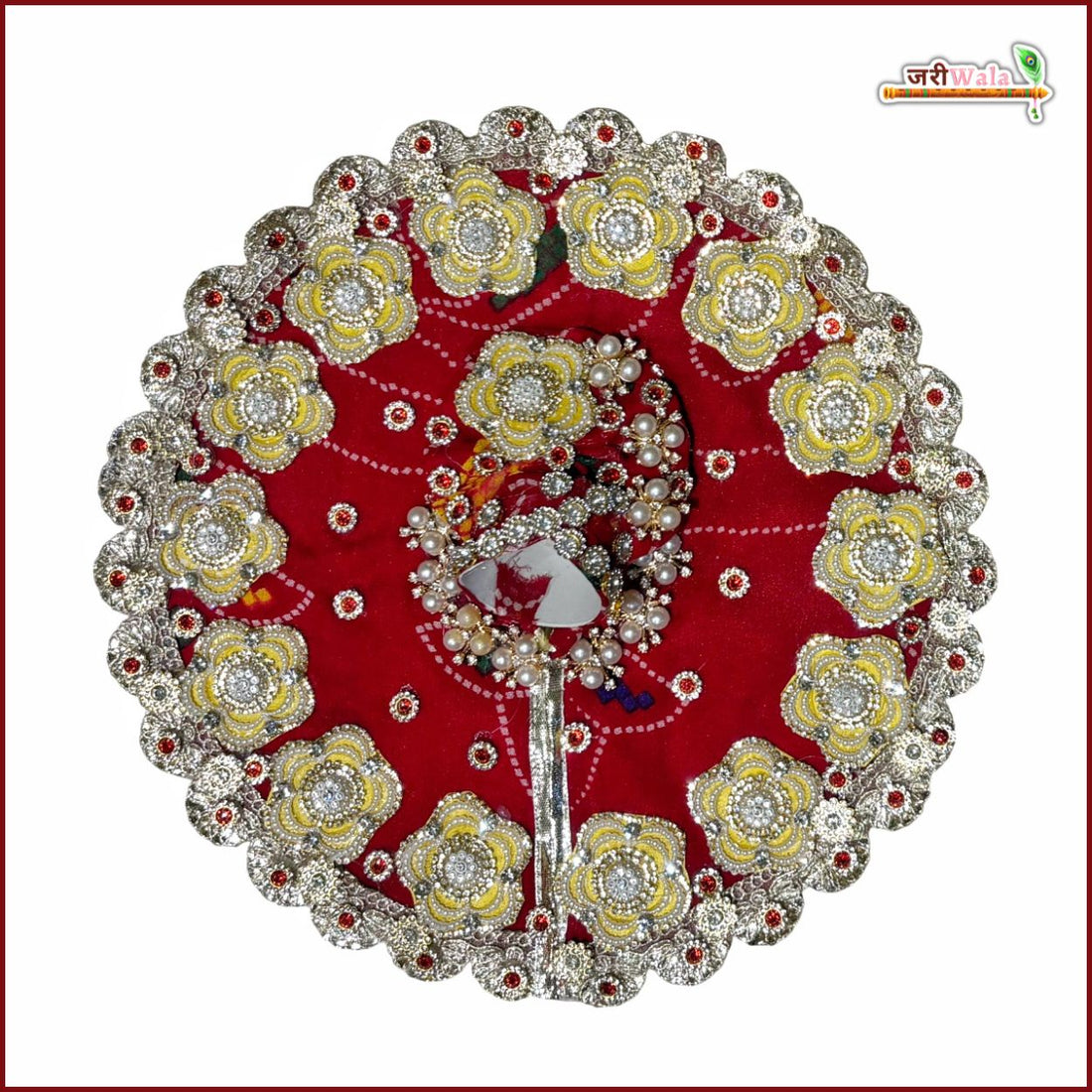 Handmade Cotton Bandhej Laddu Gopal Dress with Moti Stone Booti Work, Pagdi & Patka – Designer Kanha Ji Poshak for Janmashtami Celebration
