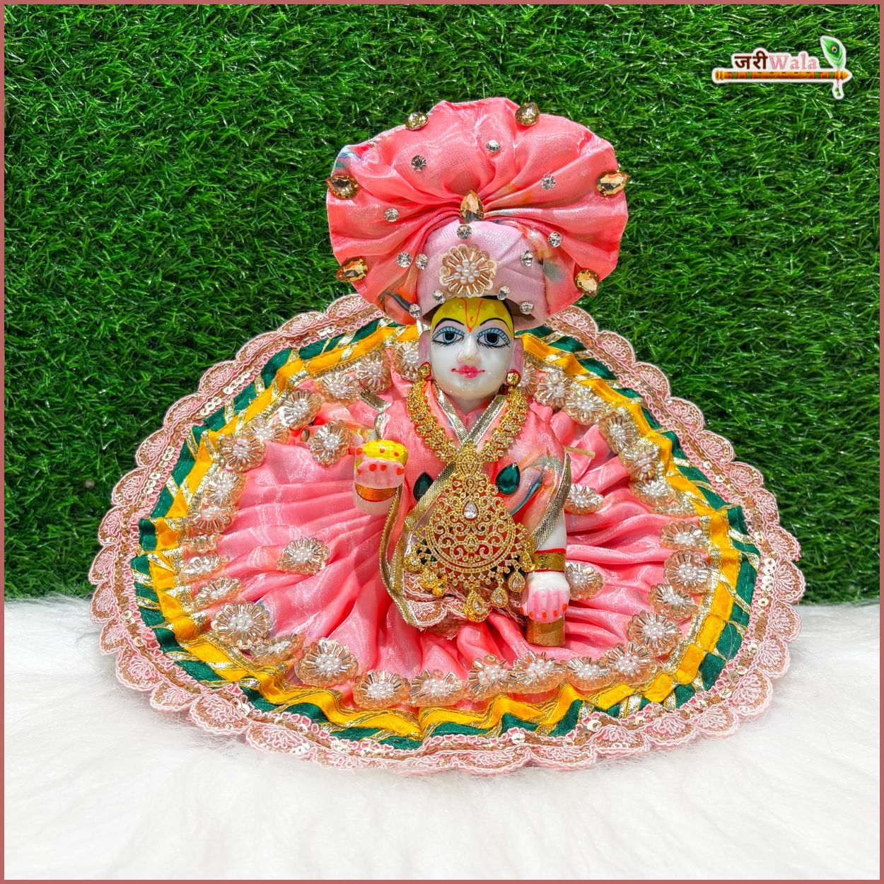 Handmade Multicolor Laddu Gopal Dress with Pagdi & Patka - Designer Kanha Ji Poshak for Janmashtami, Fancy Bal Gopal Dress