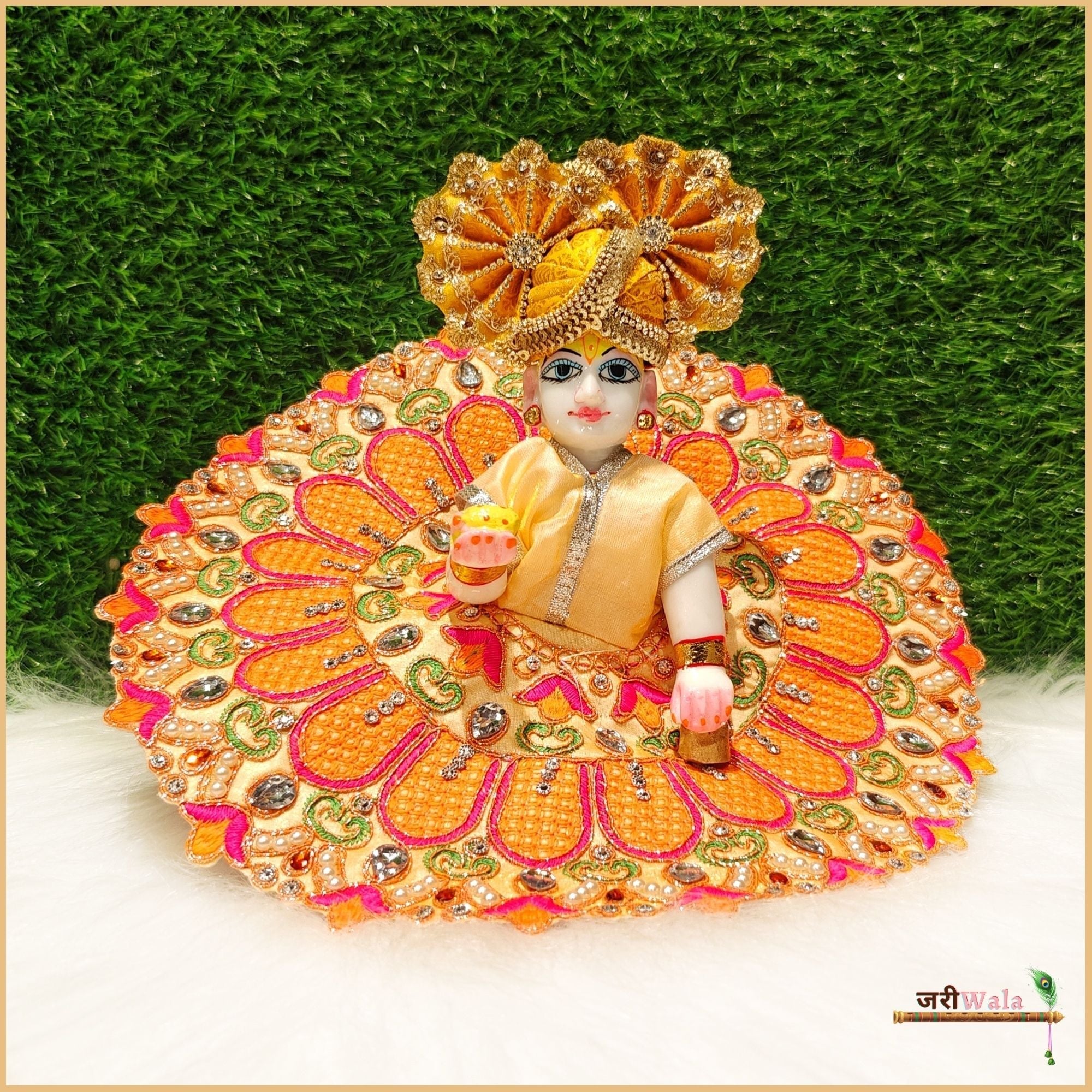 Handmade Multicolor Laddu Gopal Dress with Stone Moti Work | Designer Kanha Ji Poshak for Janmashtami | Fancy Bal Gopal & Krishna Ji Dress