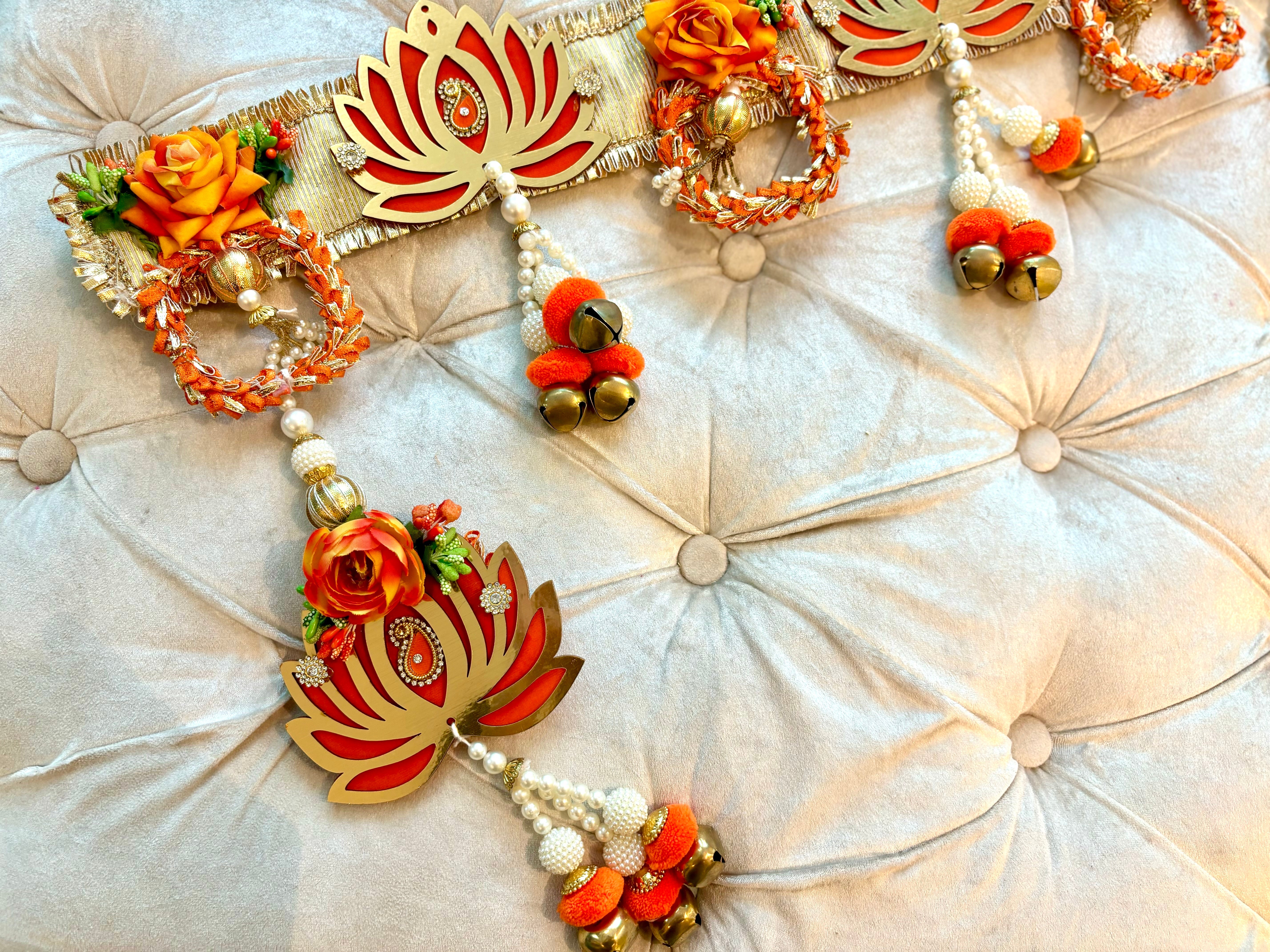 Handmade Orange Lotus with Rose Toran - Designer Laddu Gopal Dress, Kanha Ji Poshak, Bal Gopal Dress for Janmashtami Festival