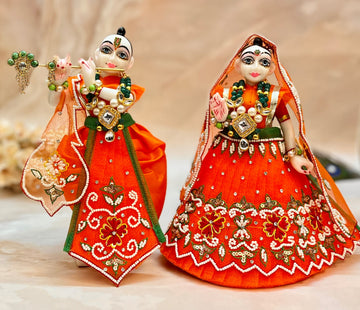 Handmade Luxe 6-Piece Set: Kesari Lehenga & Dhoti for Laddu Gopal Dress, Kanha Ji Poshak, Bal Gopal Dress - Perfect for Janmashtami Festival