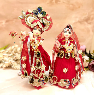 Handmade Designer Red Peacock Lehenga & Dhoti Set - 7 Piece Laddu Gopal Dress, Kanha Ji Poshak, Bal Gopal Dress for Janmashtami Festival