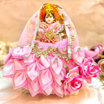 Handmade Mata Rani Pink Rose Lehenga Set - Designer Choli & Dupatta for Laddu Gopal Dress, Kanha Ji Poshak, Bal Gopal Dress for Janmashtami Festival