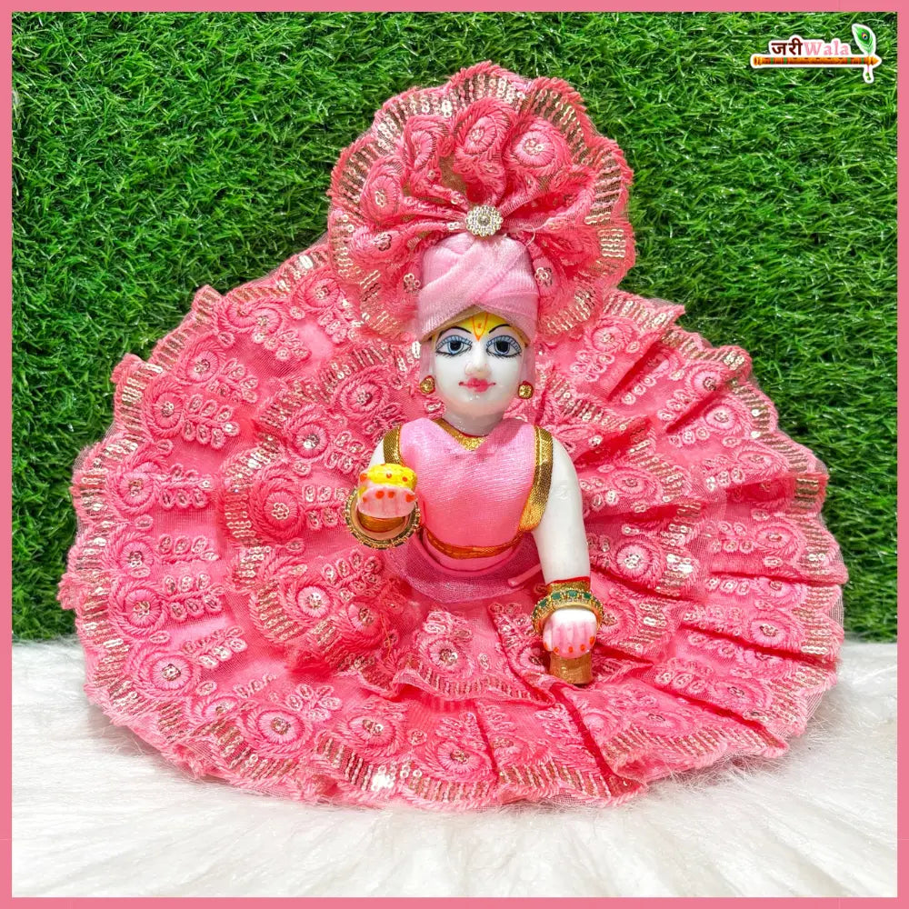 Handmade Designer Blended Frill Thread Sitara Work Laddu Gopal Dress with Pagdi & Patka - Perfect for Janmashtami, Kanha Ji Poshak, and Bal Gopal Celebrations