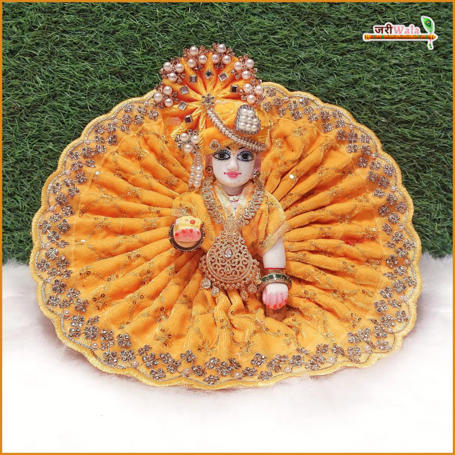 Handmade Yellow Laddu Gopal Dress with Sitara Stone Work | Designer Kanha Ji Poshak for Janmashtami | Fancy Bal Gopal Dress