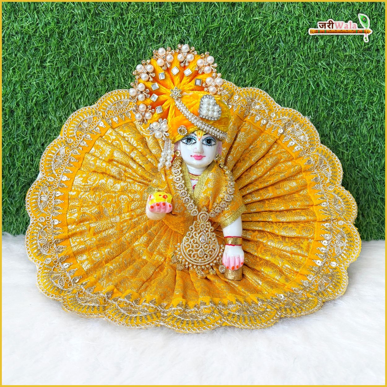 Handmade Yellow Laddu Gopal Dress with Sitara Work | Designer Kanha Ji Poshak for Janmashtami | Fancy Bal Gopal & Krishna Ji Dress
