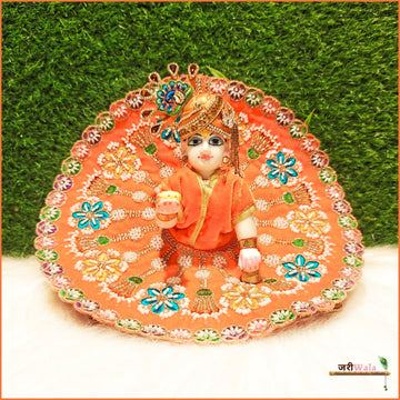 Handmade Designer Orange Laddu Gopal Dress with Cutdana Moti Work | Fancy Kanha Ji Poshak for Janmashtami & Festivals | Bal Gopal & Krishna Ji Dress