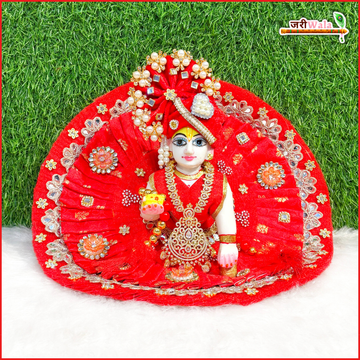 Handmade Cotton Frill Lace Kundan Mirror Work Red Laddu Gopal Poshak with Pagdi - Designer Kanha Ji Dress for Janmashtami & Festivals