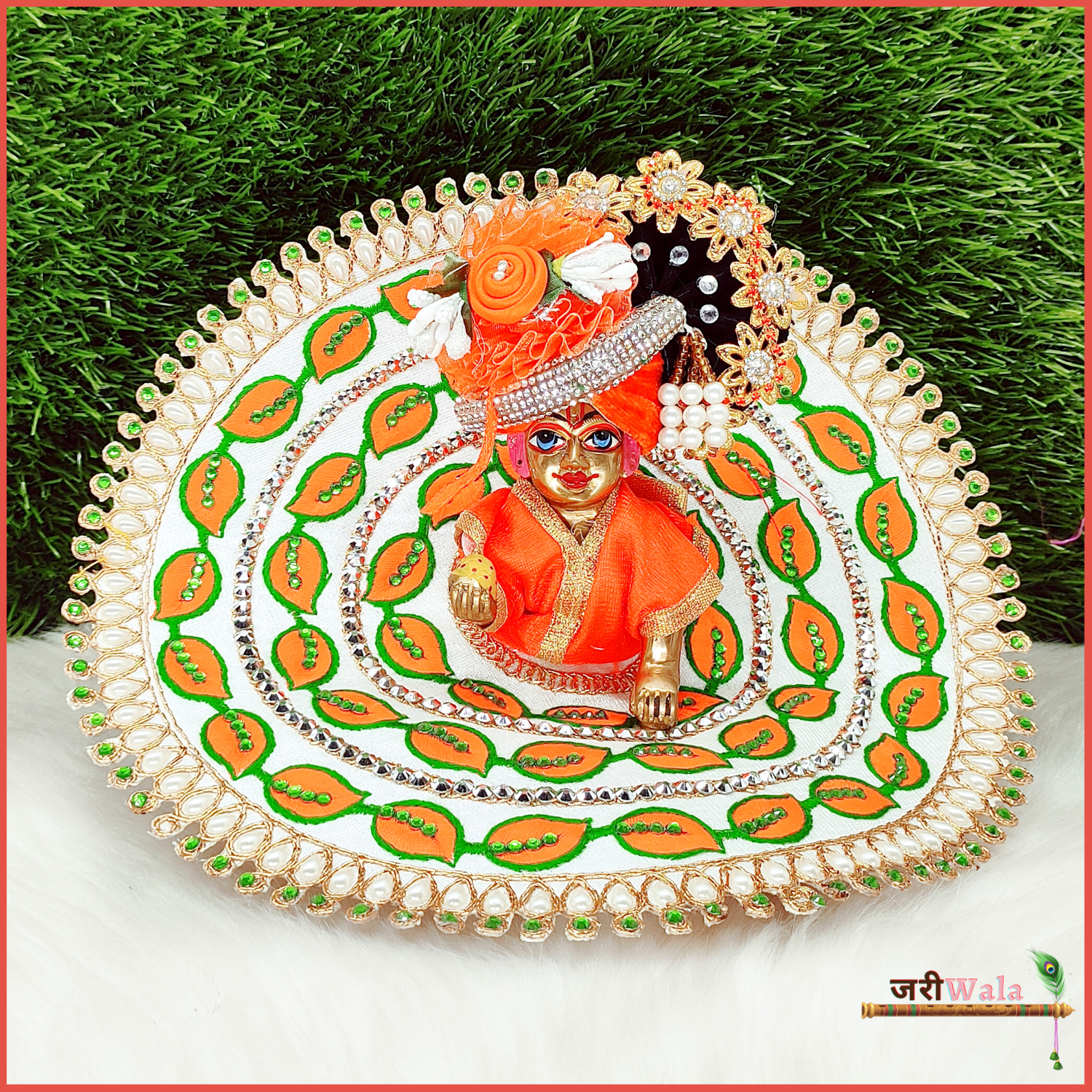 Handmade Cotton Thread Orange Poshak for Laddu Gopal | Designer Kanha Ji Dress | Fancy Bal Gopal Dress for Janmashtami Celebrations