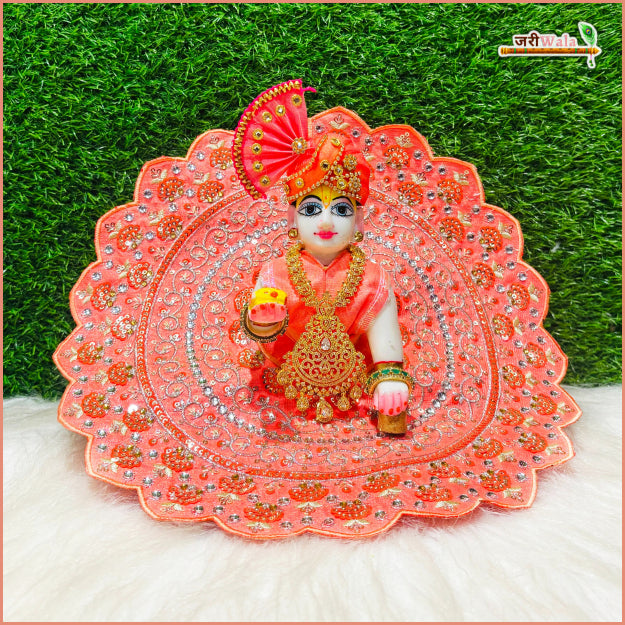 Handmade Light Orange Laddu Gopal Dress with Sitara Stone Work | Designer Kanha Ji Poshak for Janmashtami | Fancy Bal Gopal Dress