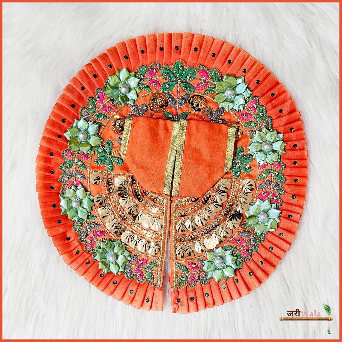 Handmade Designer Orange Frill Thread Lace Poshak for Laddu Gopal, Kanha Ji, Bal Gopal & Krishna Ji - Perfect for Janmashtami Festival