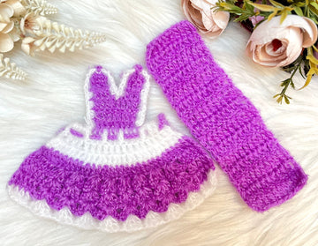 Handmade Lavender Woollen Mata Rani Lehenga, Choli & Patka - Designer Laddu Gopal Dress for Janmashtami, Kanha Ji Poshak, Bal Gopal Fancy Dress