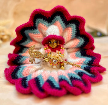 Handmade Magenta & White Woollen Laddu Gopal Dress | Designer Kanha Ji Poshak for Janmashtami | Fancy Bal Gopal & Krishna Ji Dress