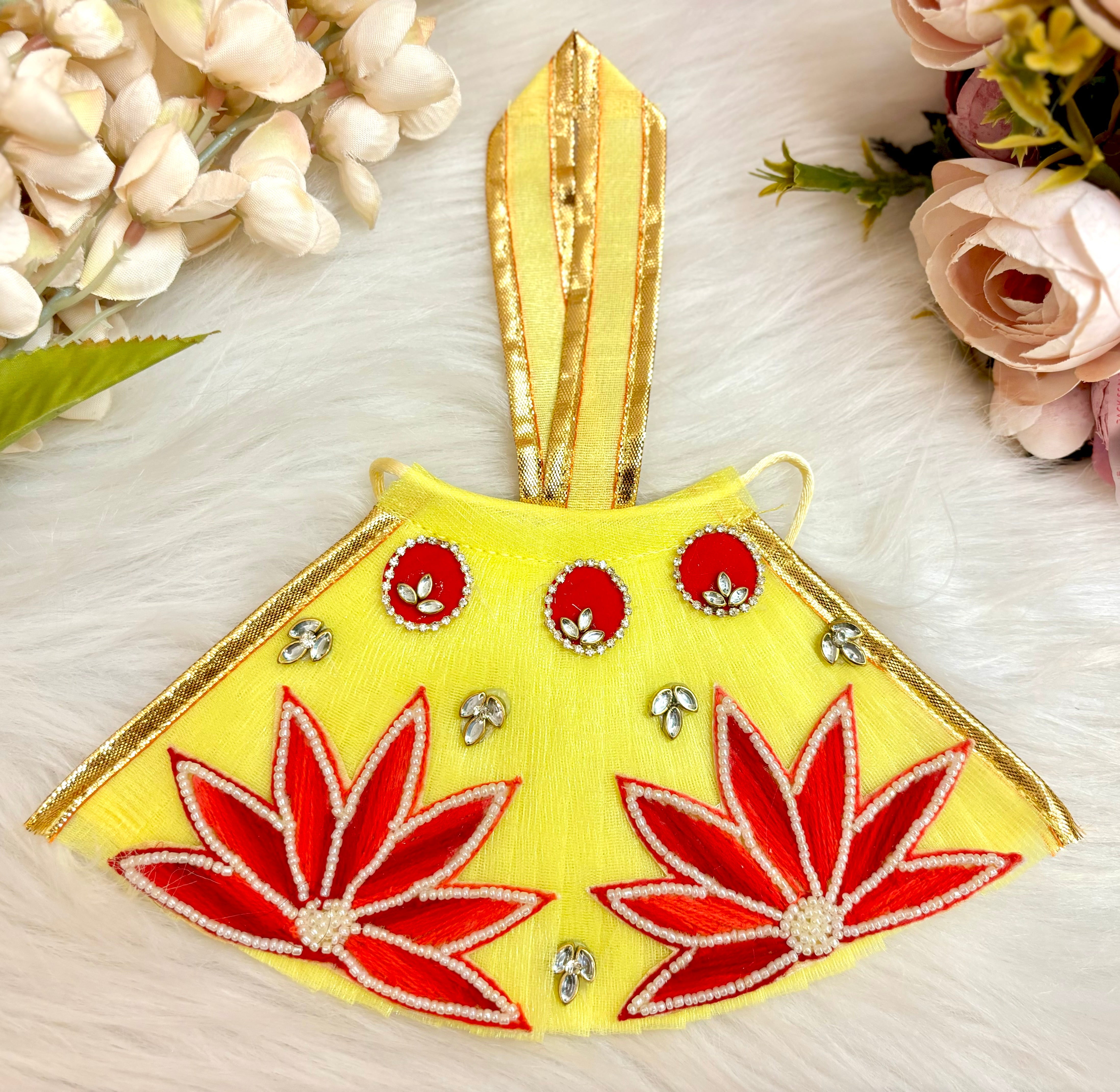 Handmade Mata Rani Lotus Lime Lehenga Set with Choli & Dupatta - Designer Laddu Gopal Dress for Janmashtami, Kanha Ji Poshak, Bal Gopal Dress