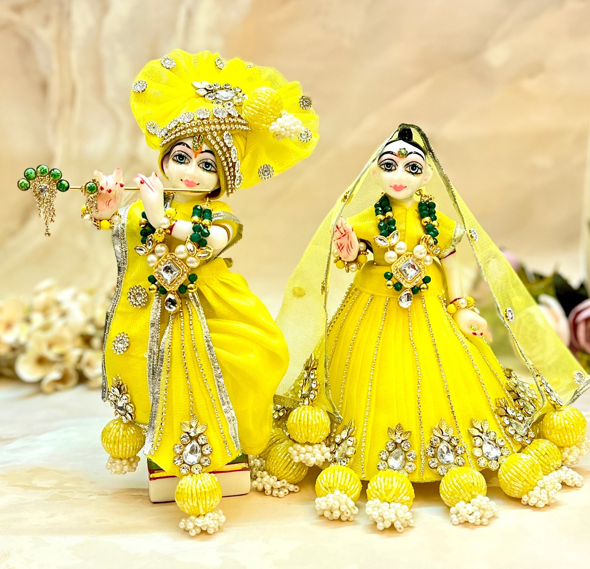 Handmade Yellow Lehenga & Dhoti Set for Laddu Gopal | Designer Kanha Ji Poshak | 7-Piece Bal Gopal Dress for Janmashtami Festival
