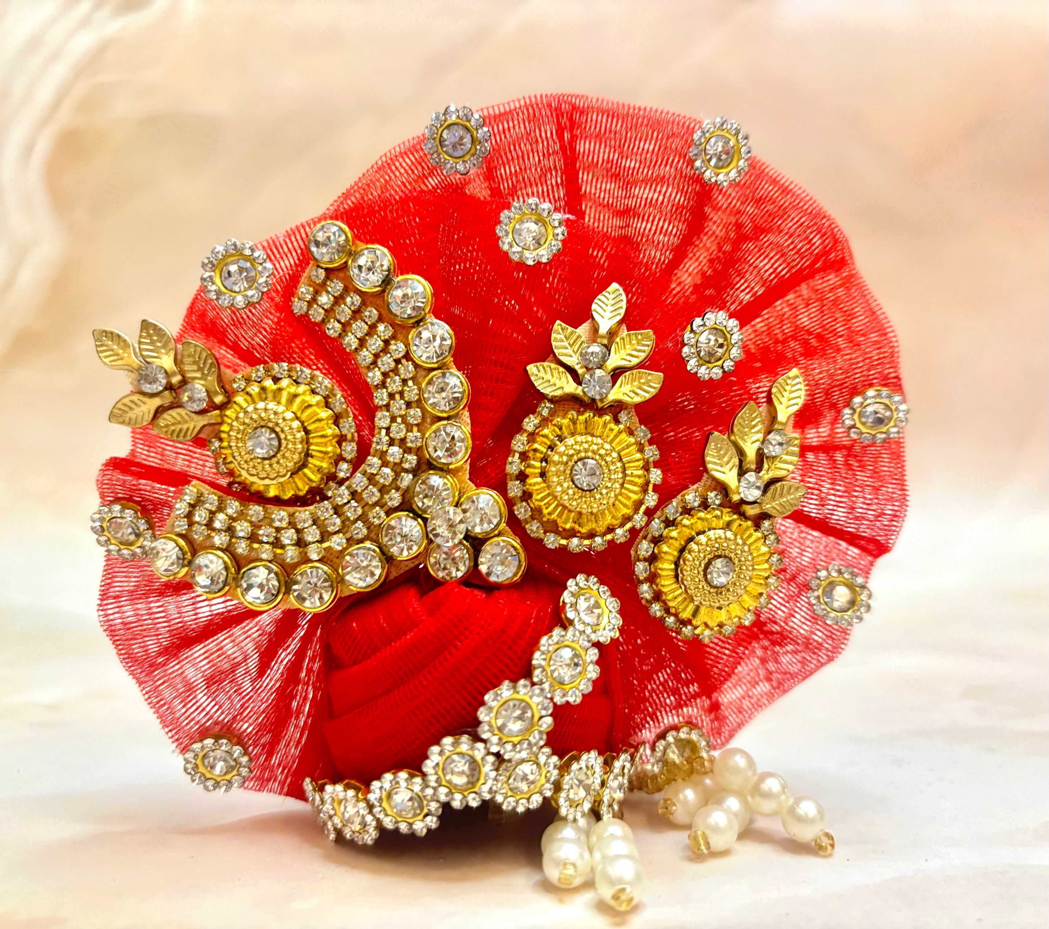 Handmade Red Laddu Gopal Dress Set - 4 Piece Designer Poshak for Kanha Ji, Bal Gopal & Krishna Ji - Perfect for Janmashtami Festival