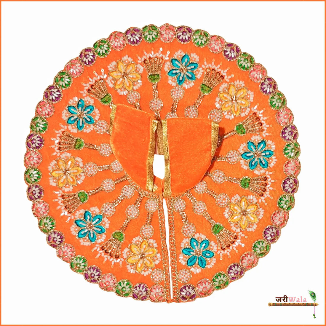 Handmade Designer Orange Laddu Gopal Dress with Cutdana Moti Work | Fancy Kanha Ji Poshak for Janmashtami & Festivals | Bal Gopal & Krishna Ji Dress