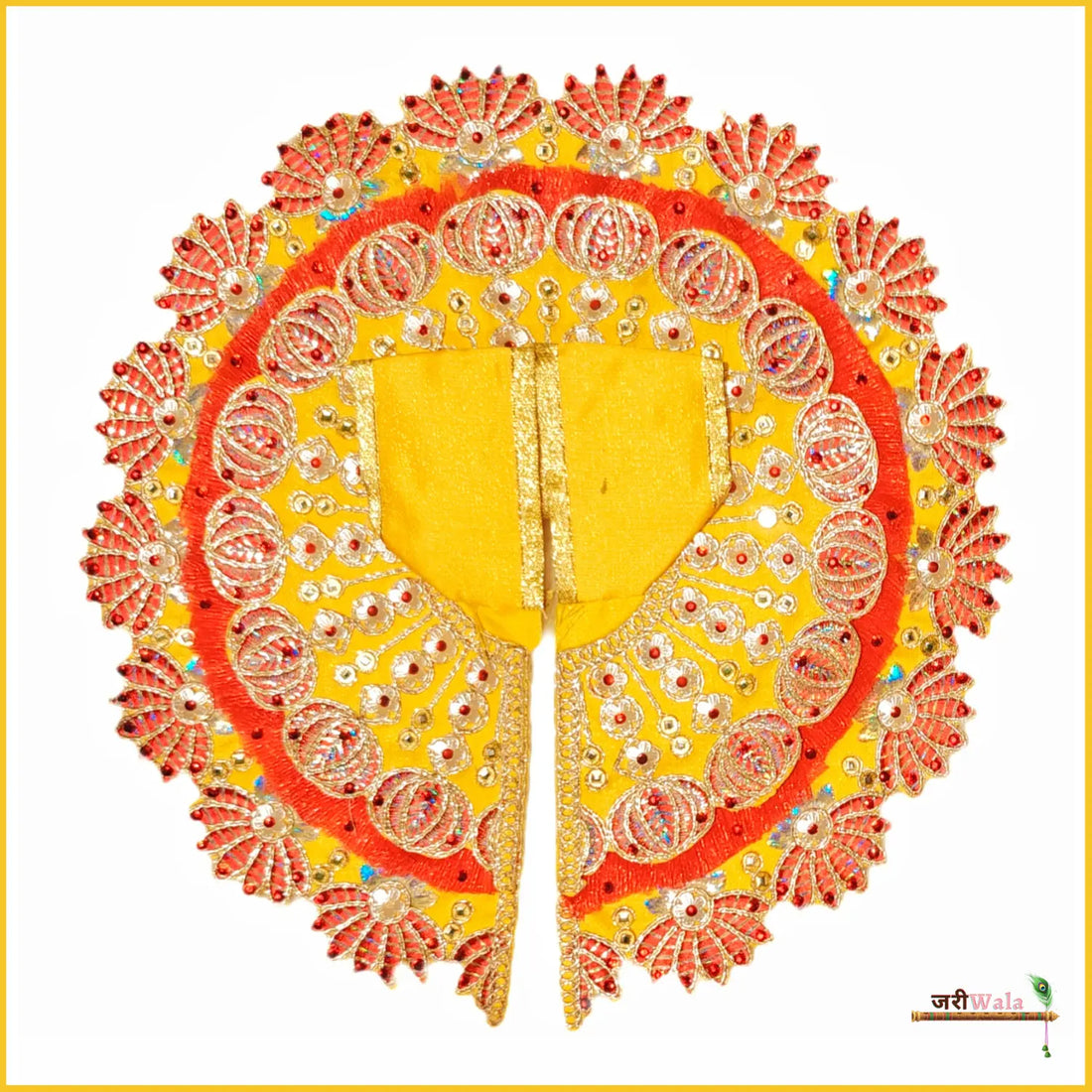Handmade Designer Blended Frill Thread Lace Work Yellow & Orange Laddu Gopal Dress | Fancy Kanha Ji Poshak for Janmashtami & Festivals